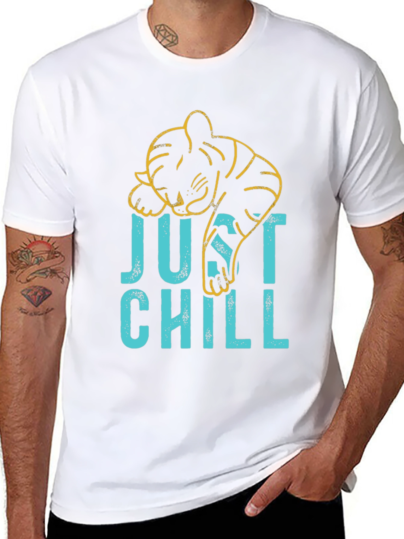 Black Just Chill Graphic Tee - Lazy Tiger Design view 8