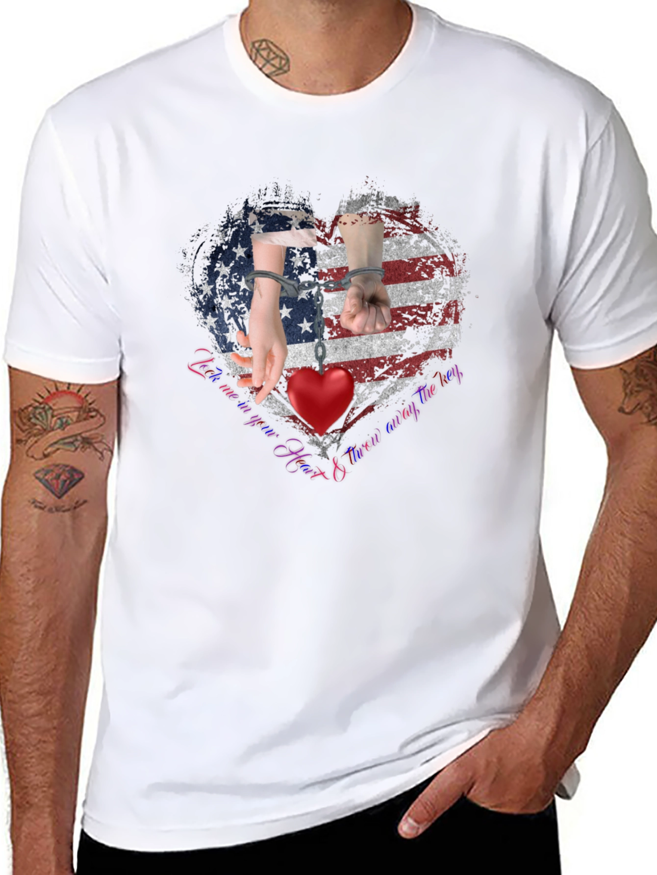 Black American Heart Handcuff Graphic T-Shirt view 8