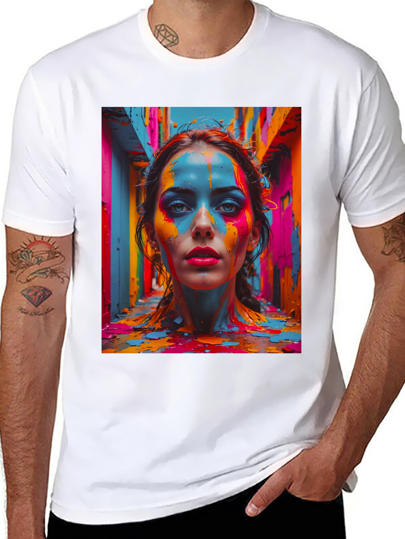 Black Colorful Paint Woman Graphic Tee view 8