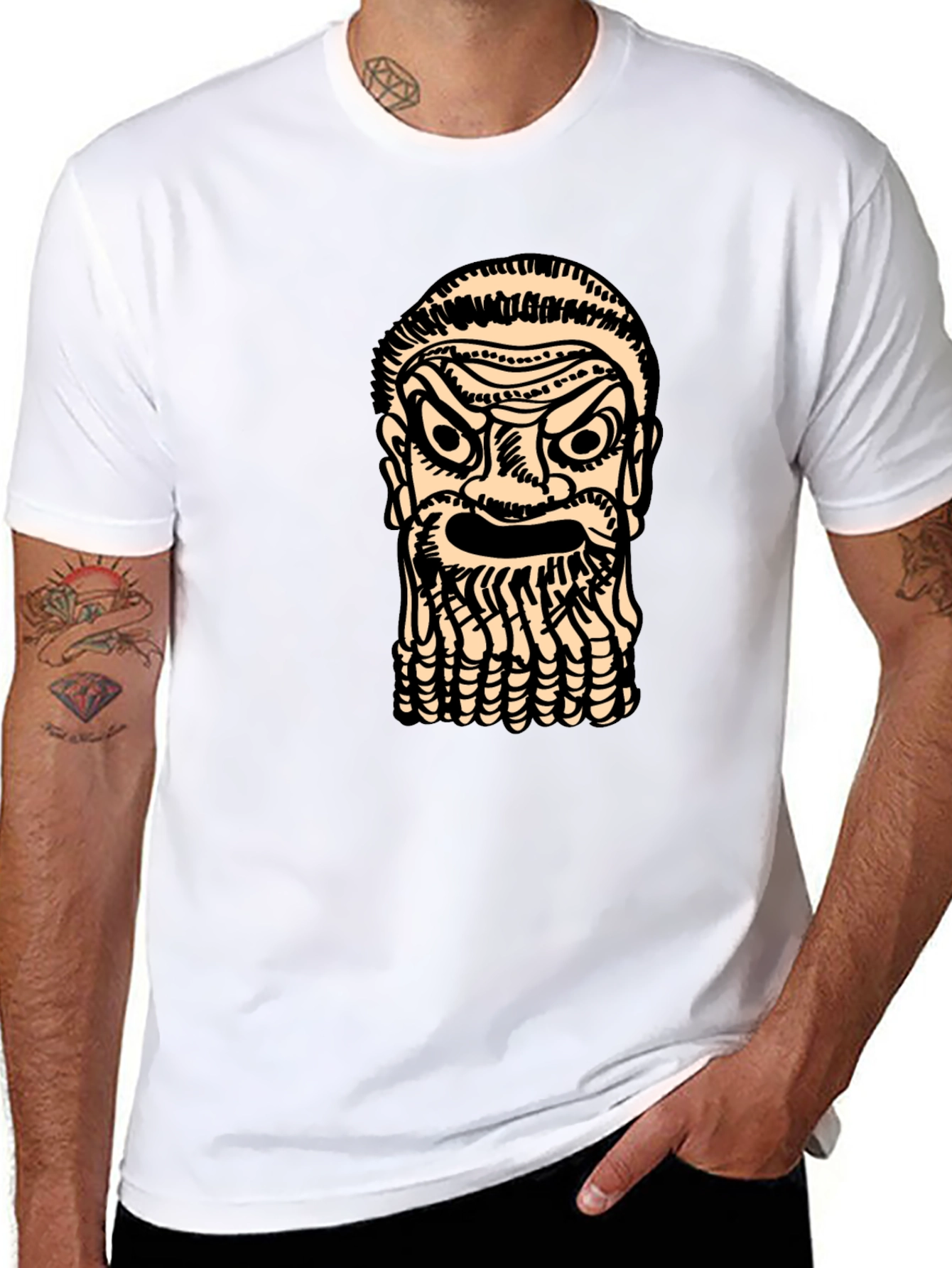 Black Graphic Tee: Ancient Face Black T-Shirt view 8