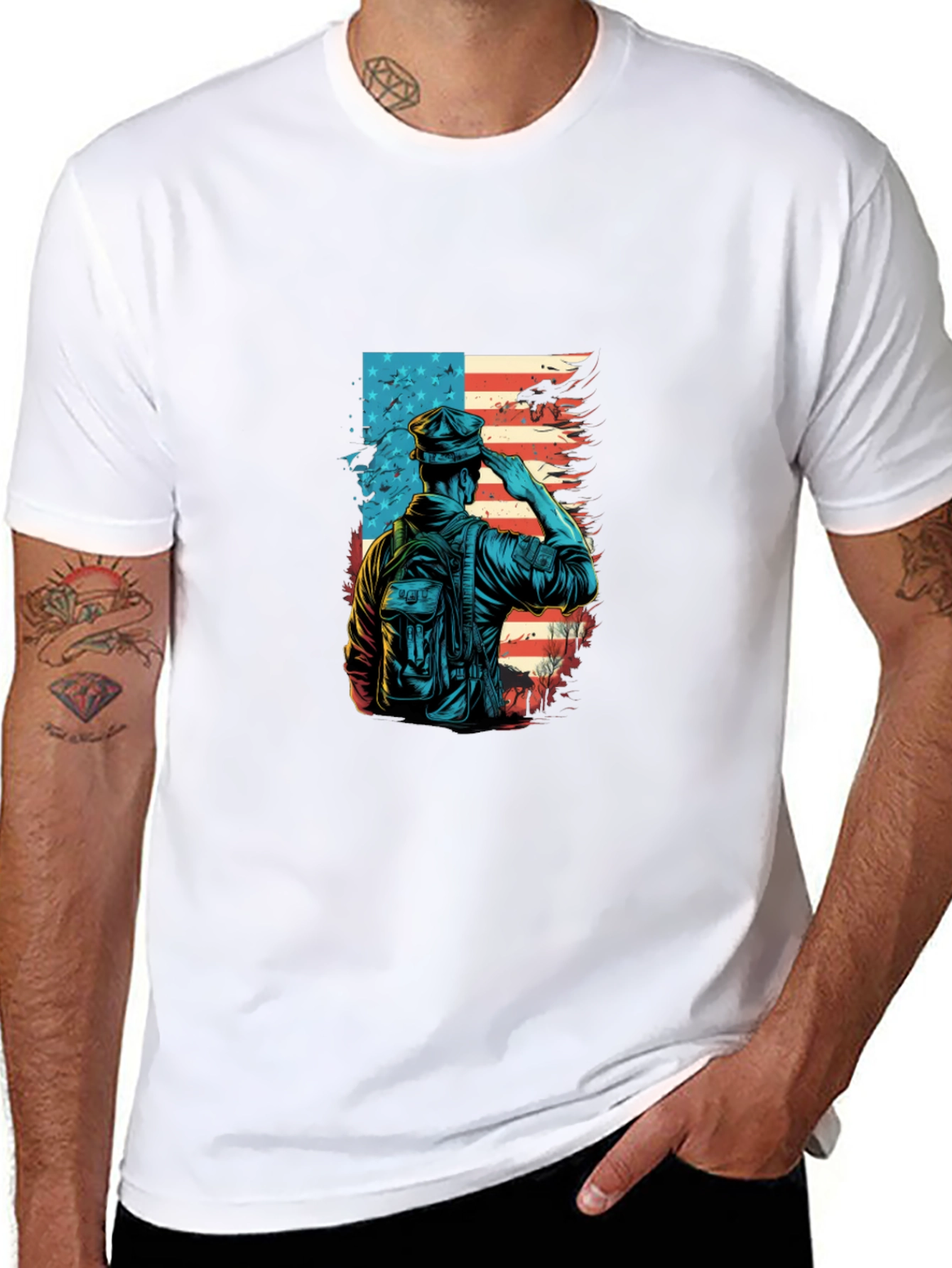 Black Patriotic Soldier Graphic T-Shirt view 8