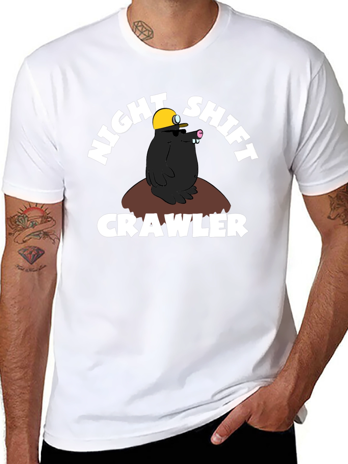 Black Night Shift Crawler Black T-Shirt Funny Mole Design view 8
