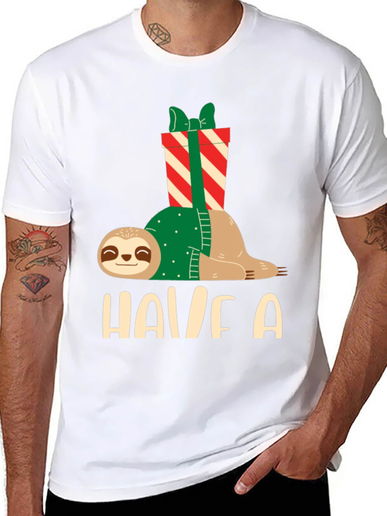 Black Holiday Sloth T-Shirt - Festive Relaxed Fit view 8