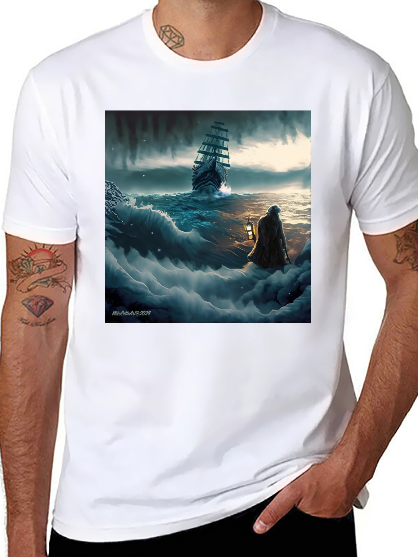 Black Stormy Seas Graphic Tee - Black Cotton Blend view 8