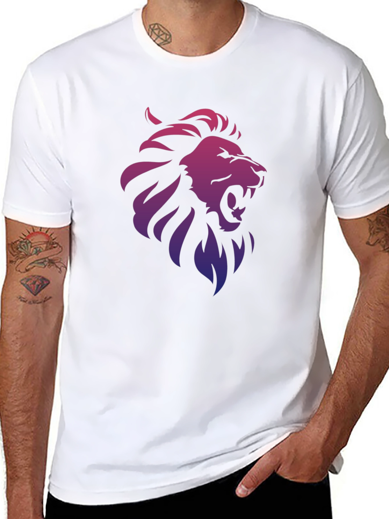 Black Lion Gradient Graphic Print Black T-Shirt view 8