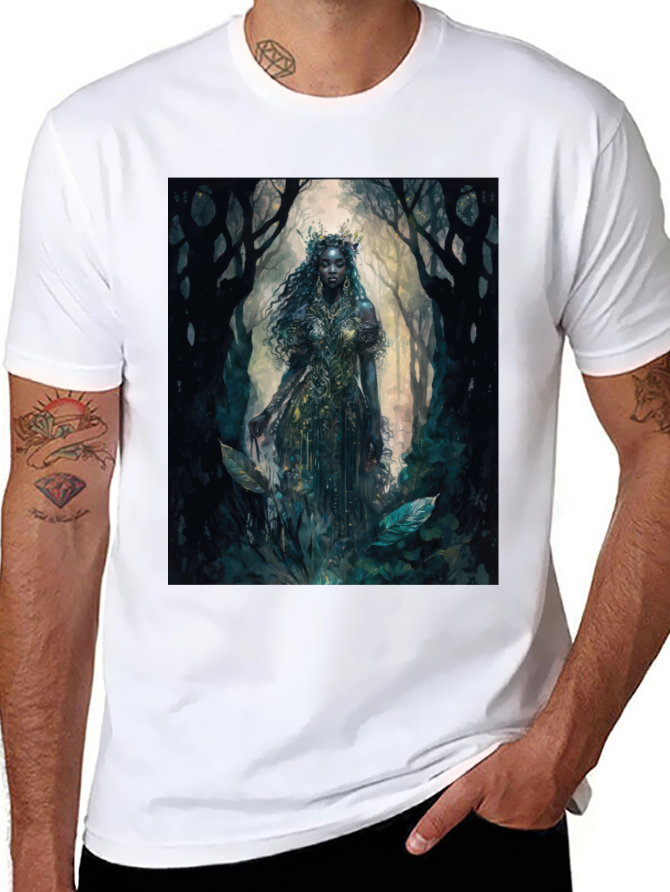 Black Mystic Forest Queen Graphic Tee - Black view 8