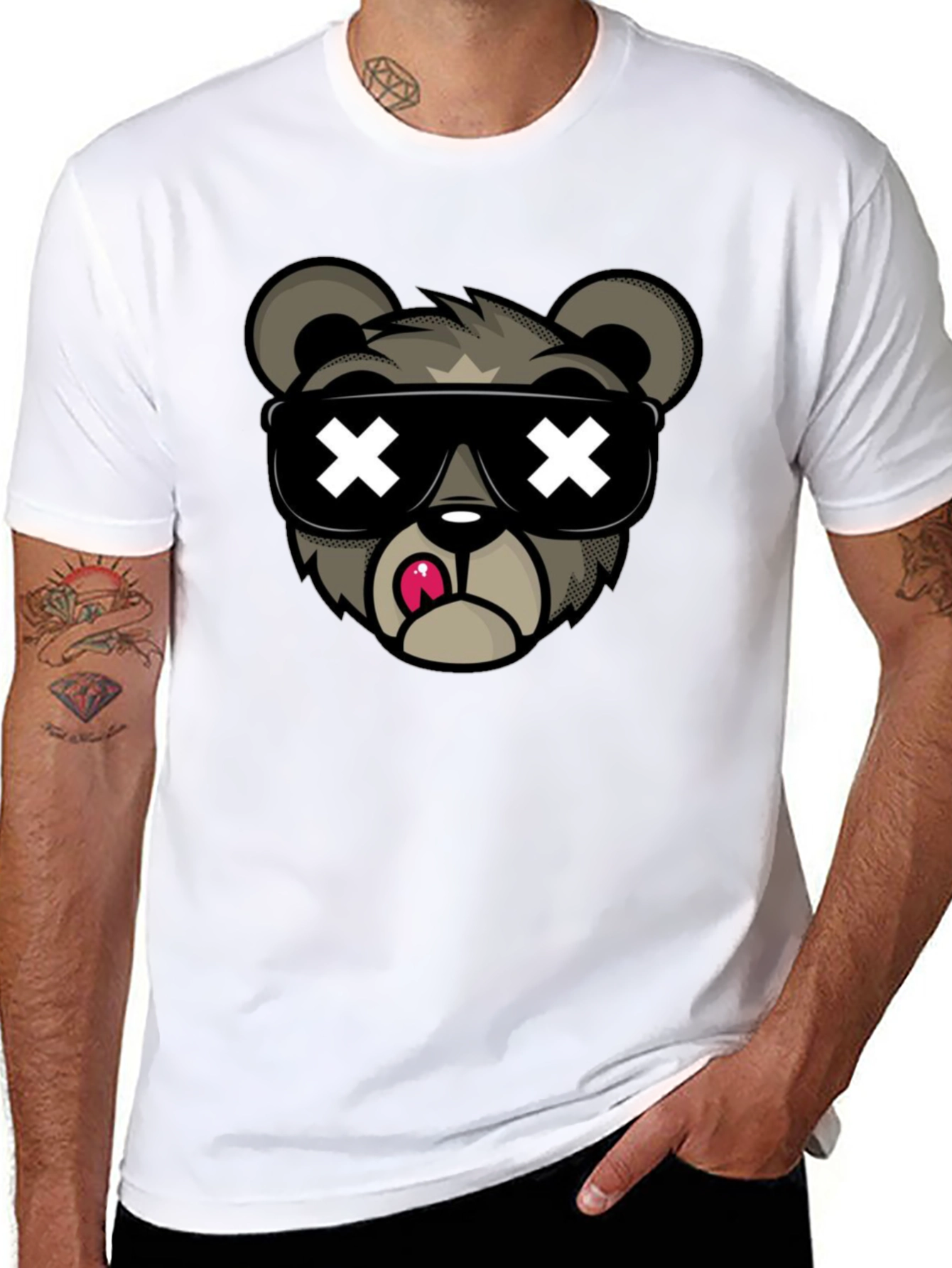 Black Cool Bear Graphic Tee - Black Cotton T-Shirt view 8