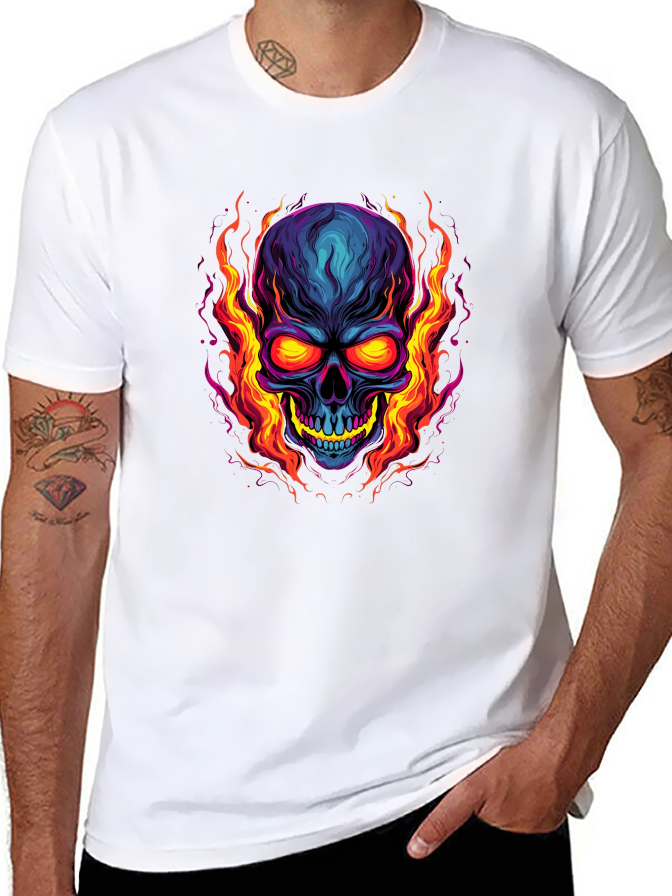 Black Flaming Skull Graphic Tee - Bold Black T-Shirt view 8
