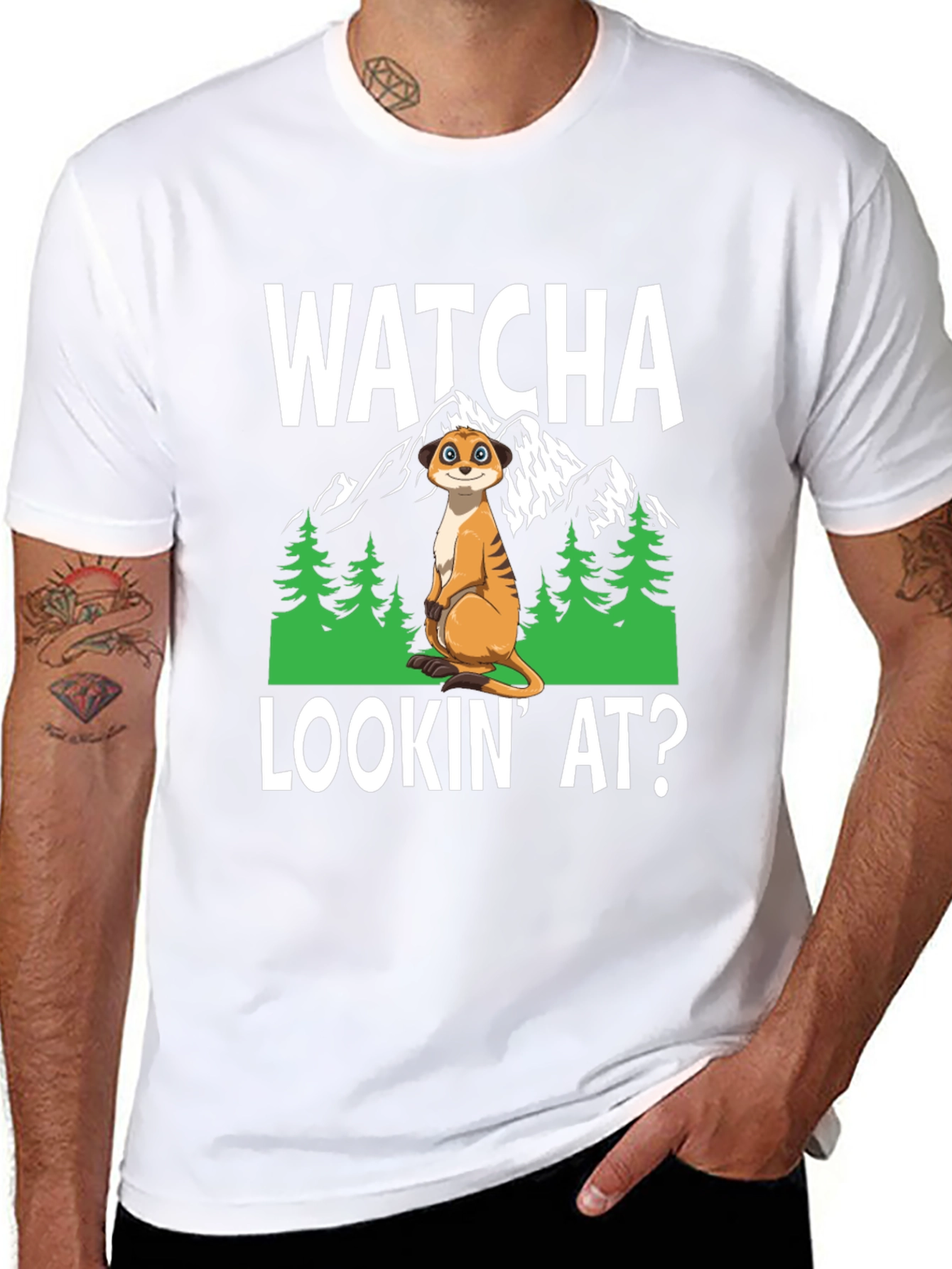 Black Watcha Lookin' At? Meerkat Graphic Tee view 8