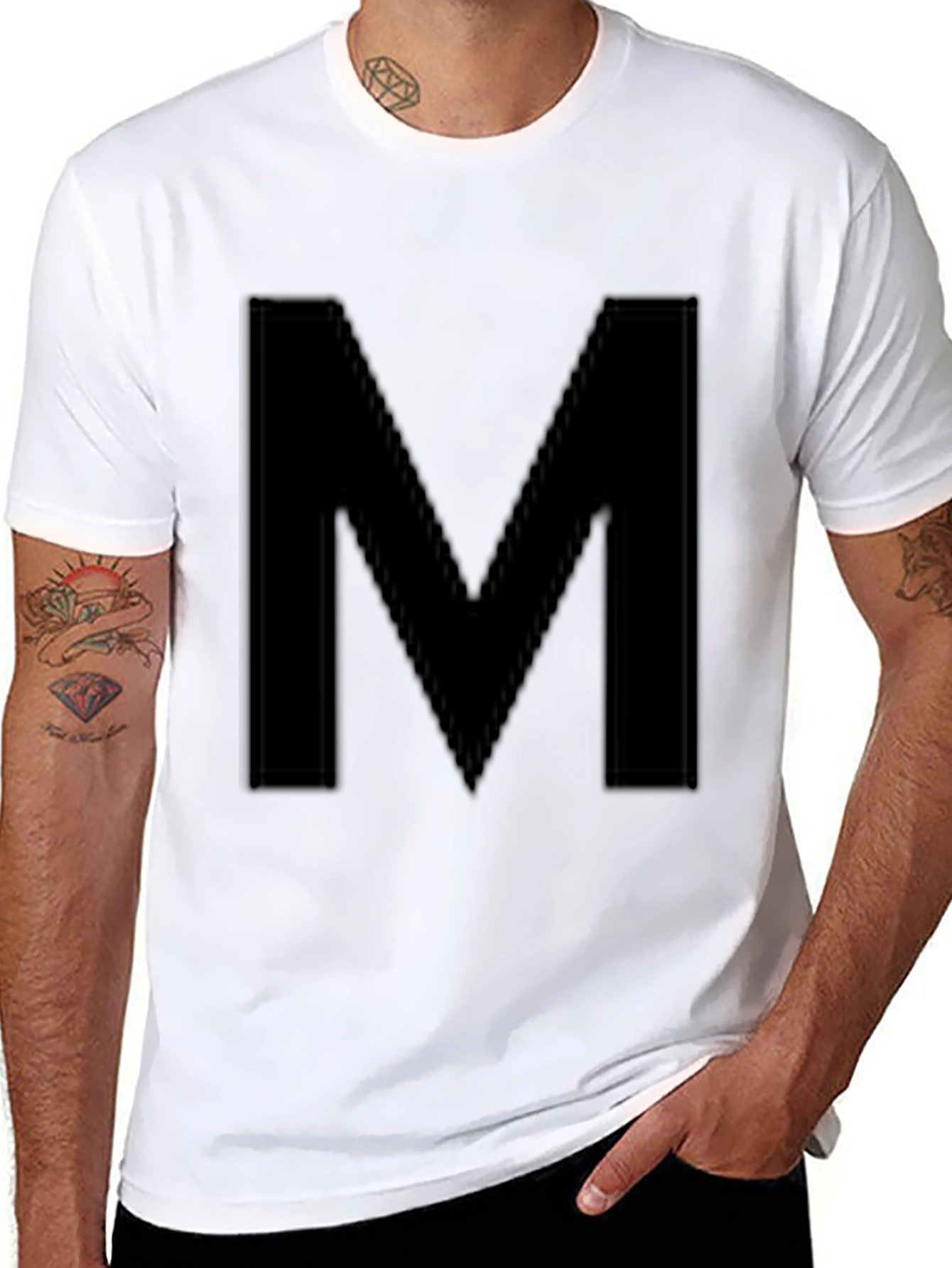 Black Men's Black T-Shirt with Large 'M' Design view 8