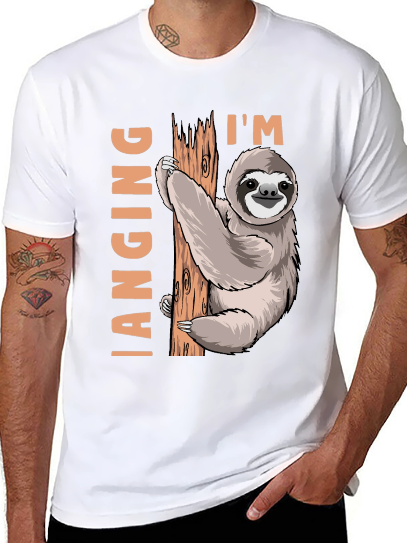 Black I'm Hanging Sloth T-Shirt: Funny Sloth Design view 8