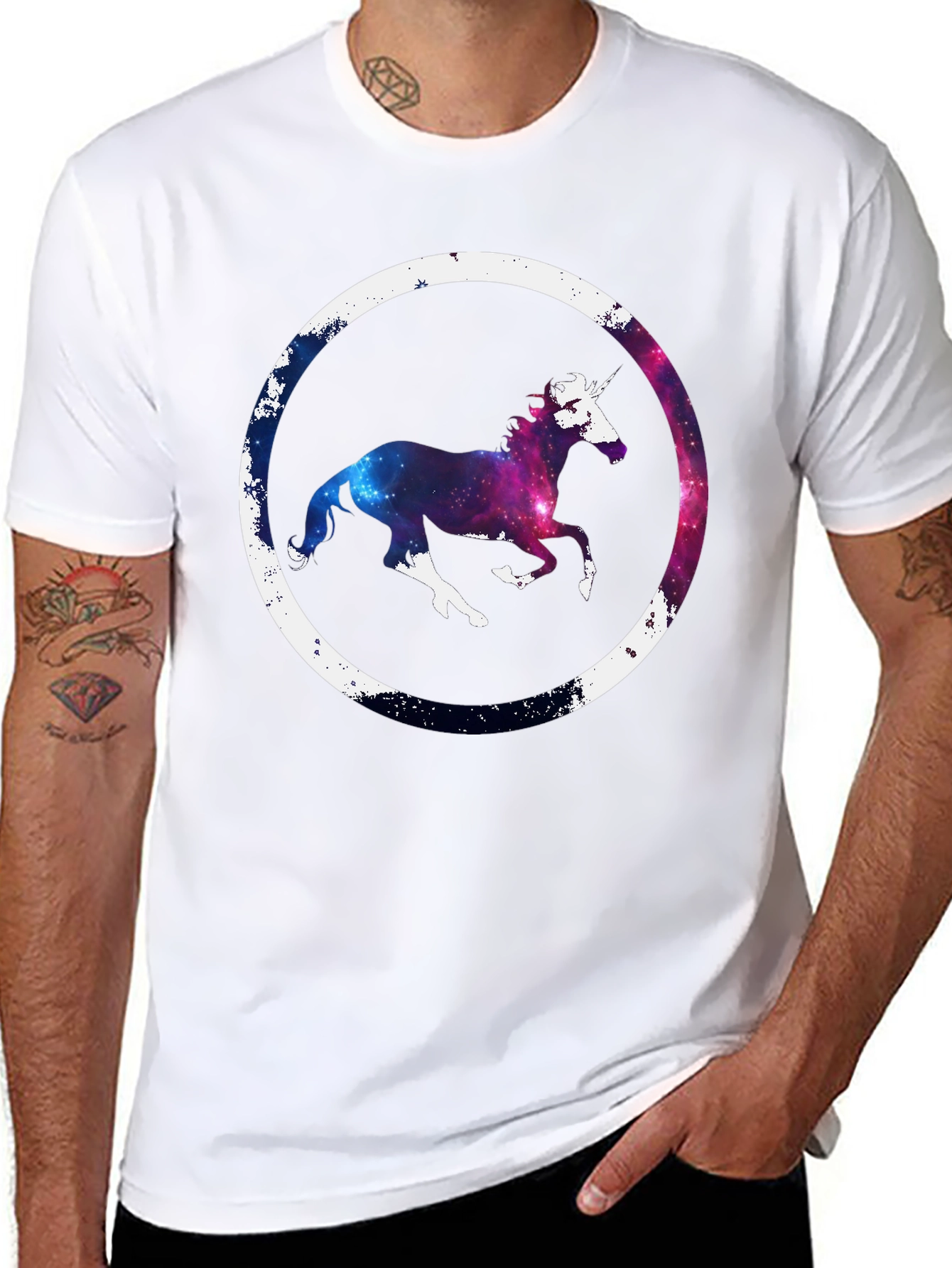 Black Galaxy Unicorn Graphic Tee - Black Cotton Blend view 8