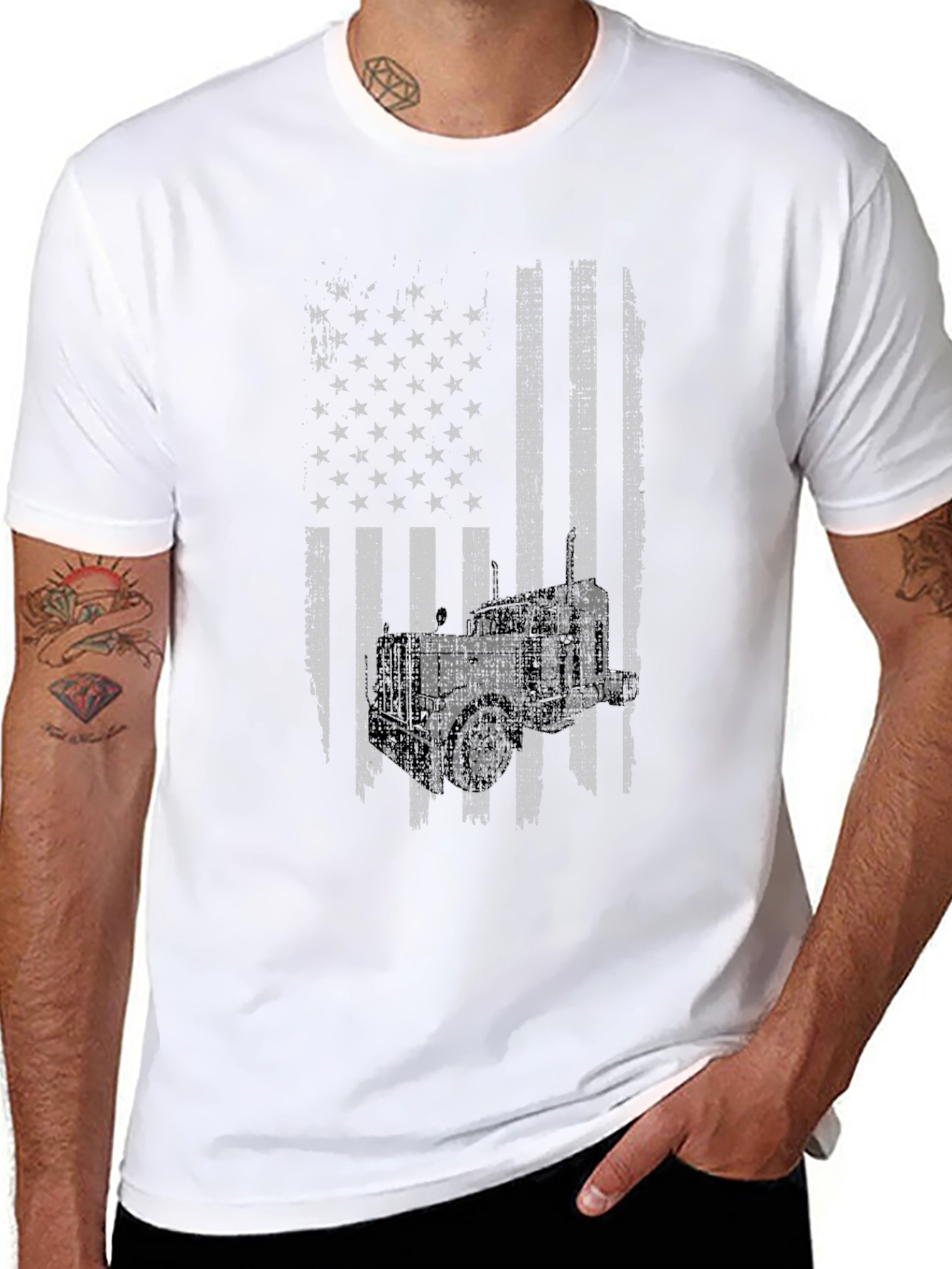 Black American Flag Trucker T-Shirt view 8