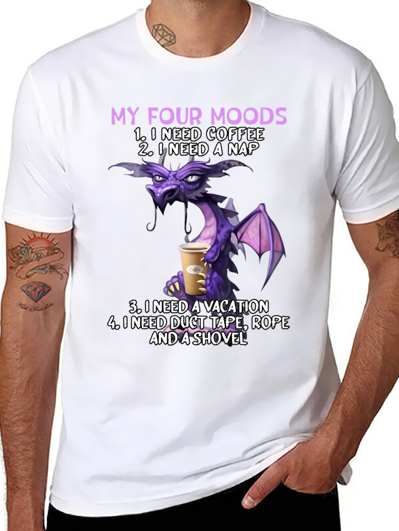 Black My Four Moods Dragon T-Shirt: Coffee, Nap, Vacation, Duct Tape view 8