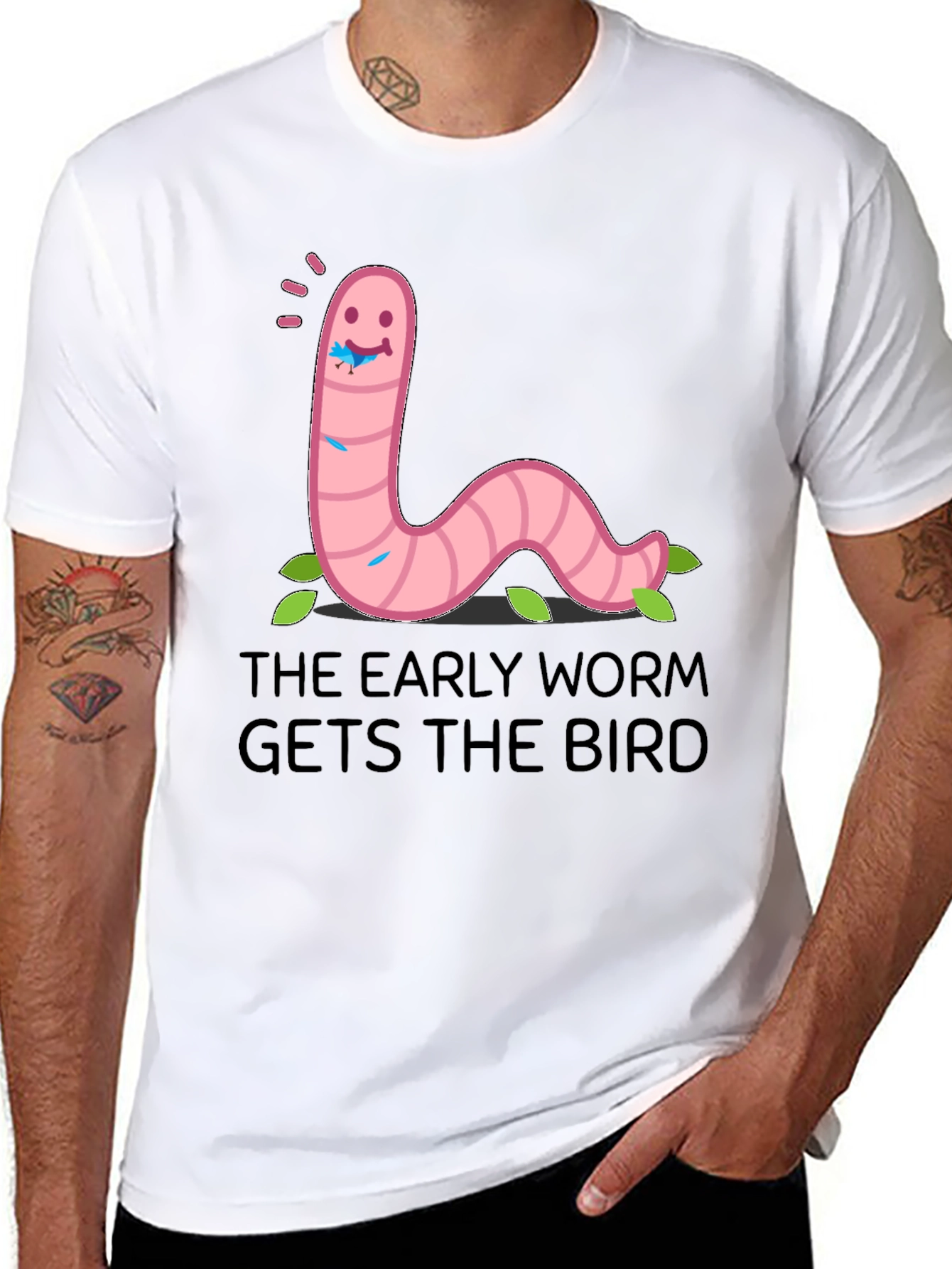 Black Early Worm T-Shirt: Get the Bird Funny Tee view 8