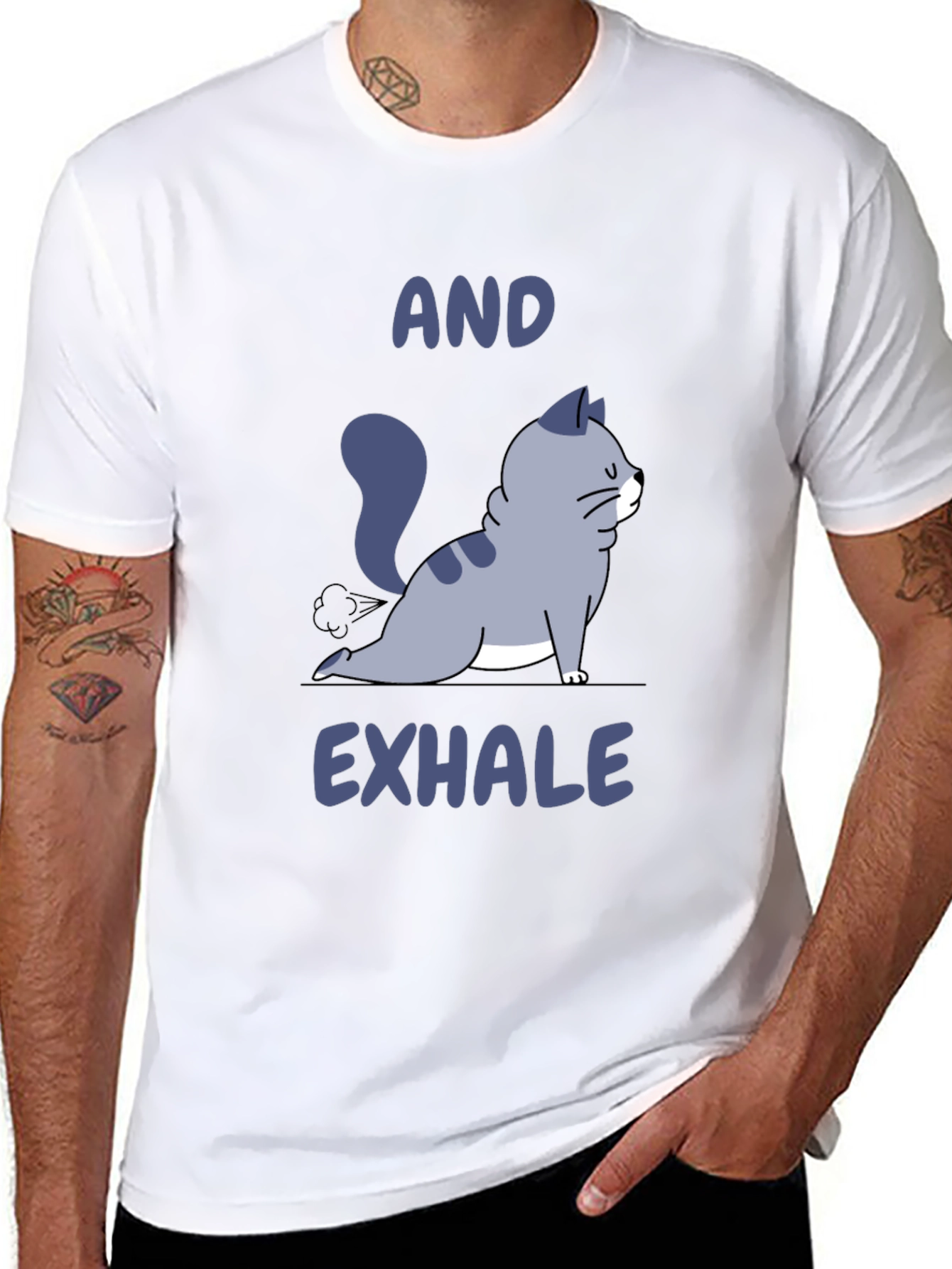 Black Yoga Cat Fart And Exhale T-Shirt view 8