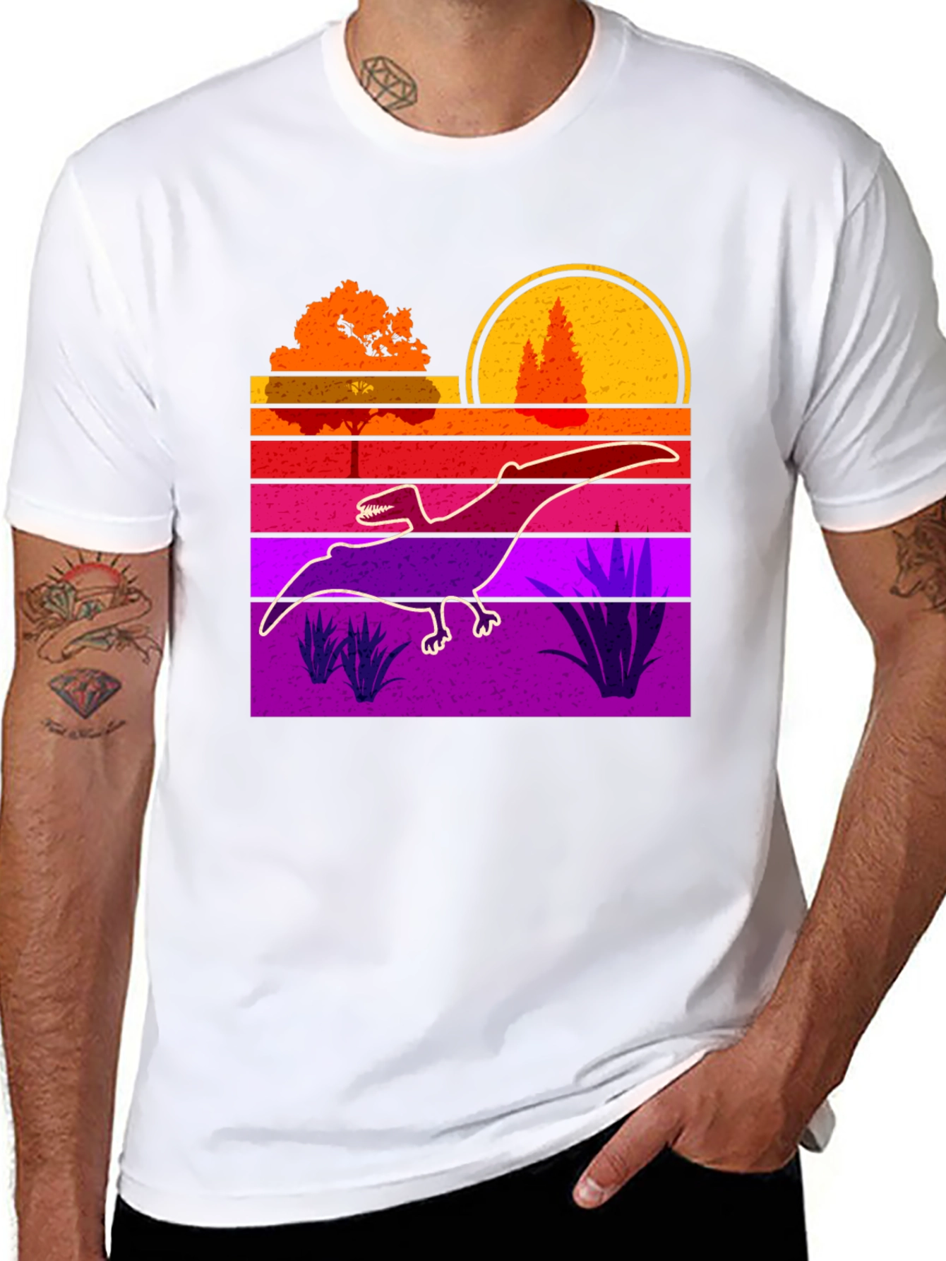 Black Retro Dinosaur Sunset Graphic Tee view 8