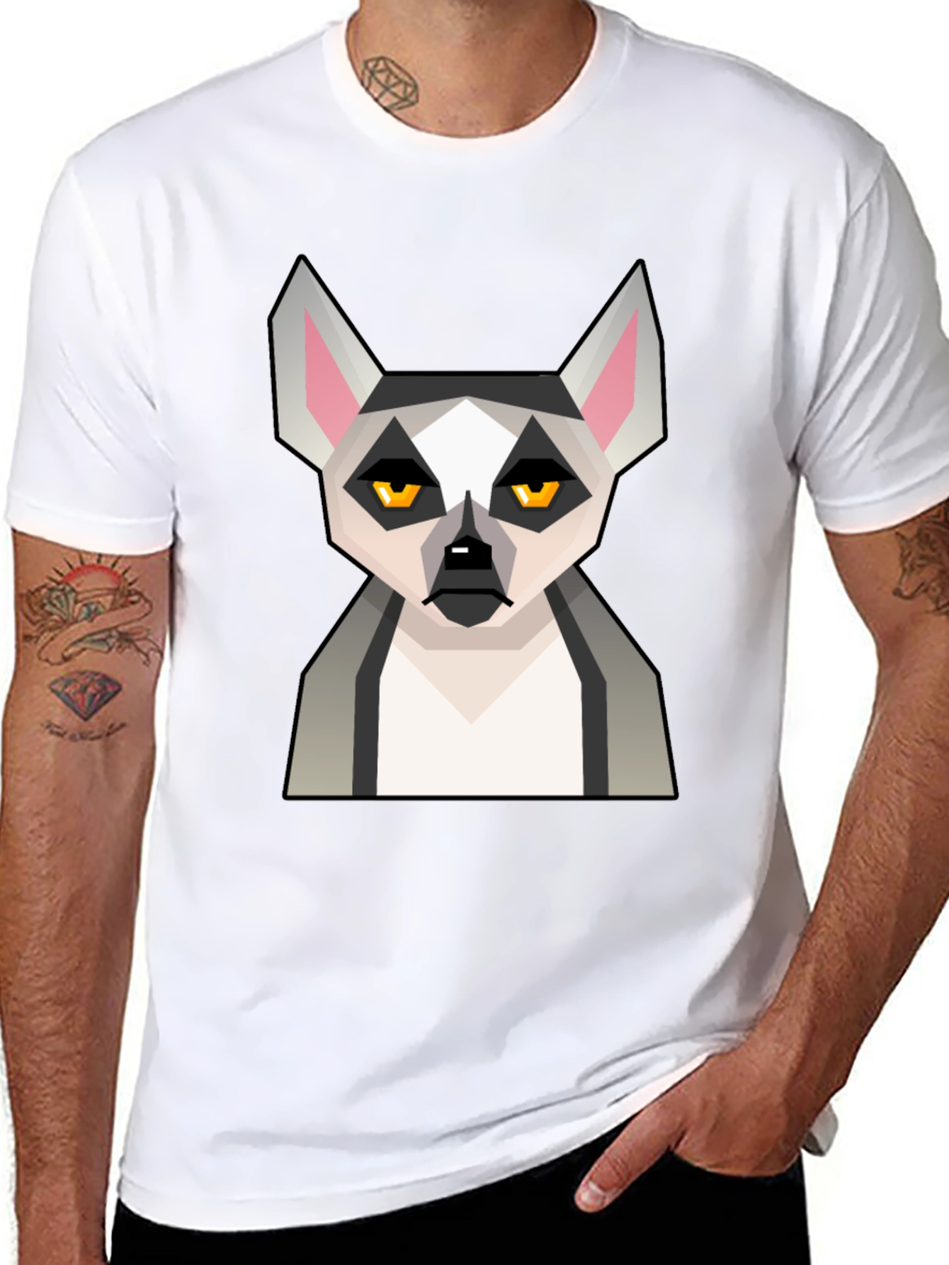 Black Geometric Lemur Graphic T-Shirt - Black view 8