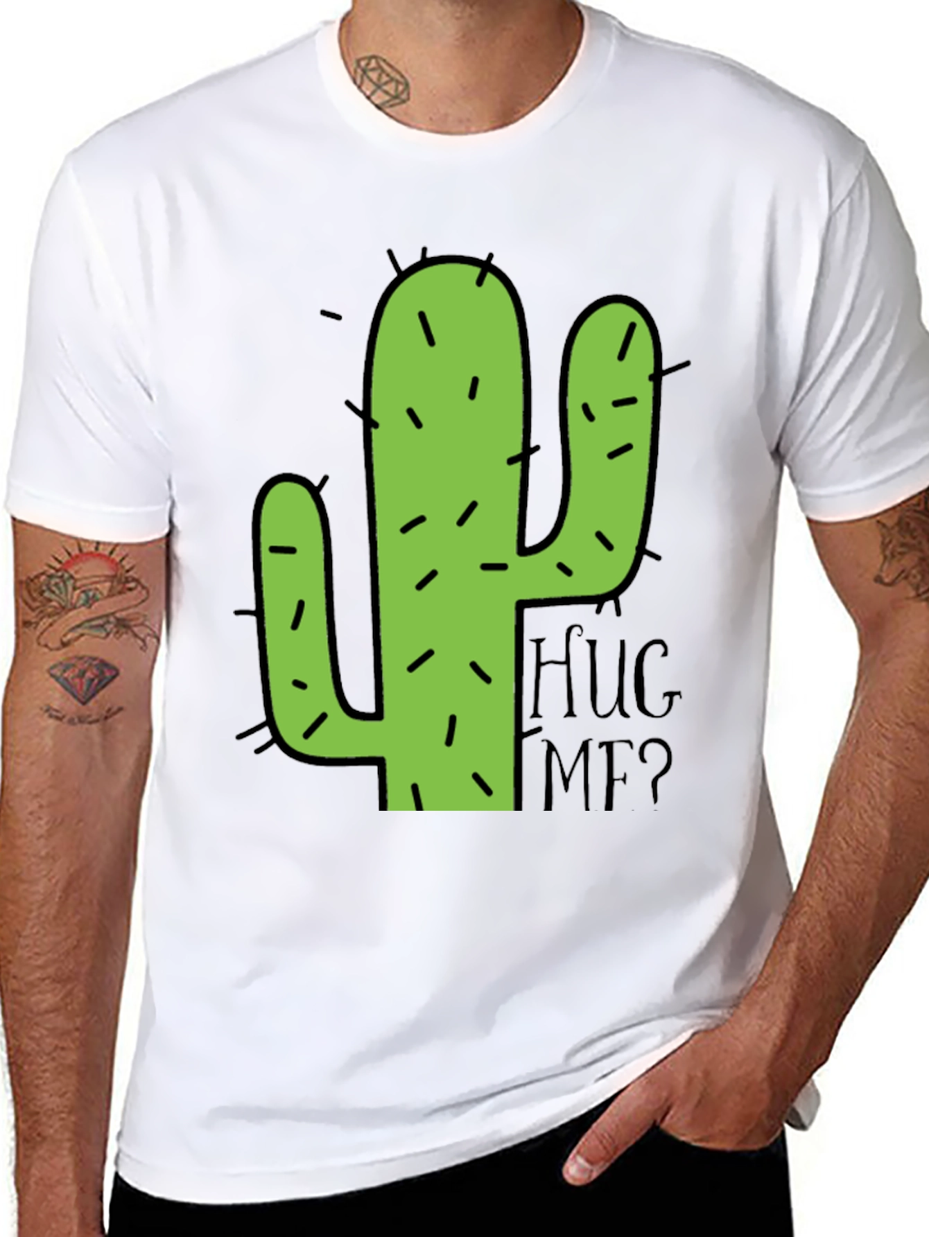Black Cactus Hug Me Men's Black Graphic T-Shirt view 8