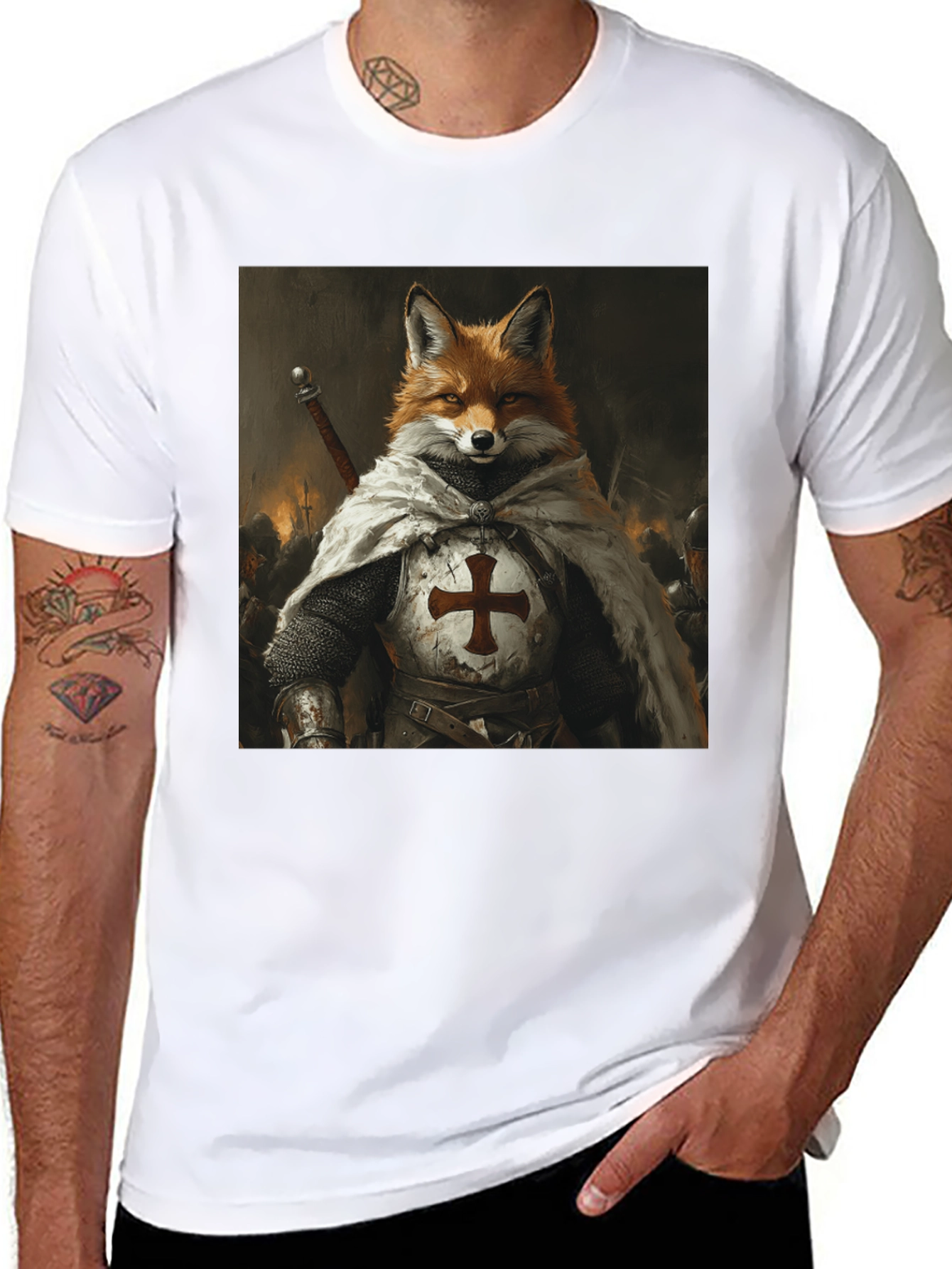 Black Fox Knight Graphic Tee - Medieval Style view 8