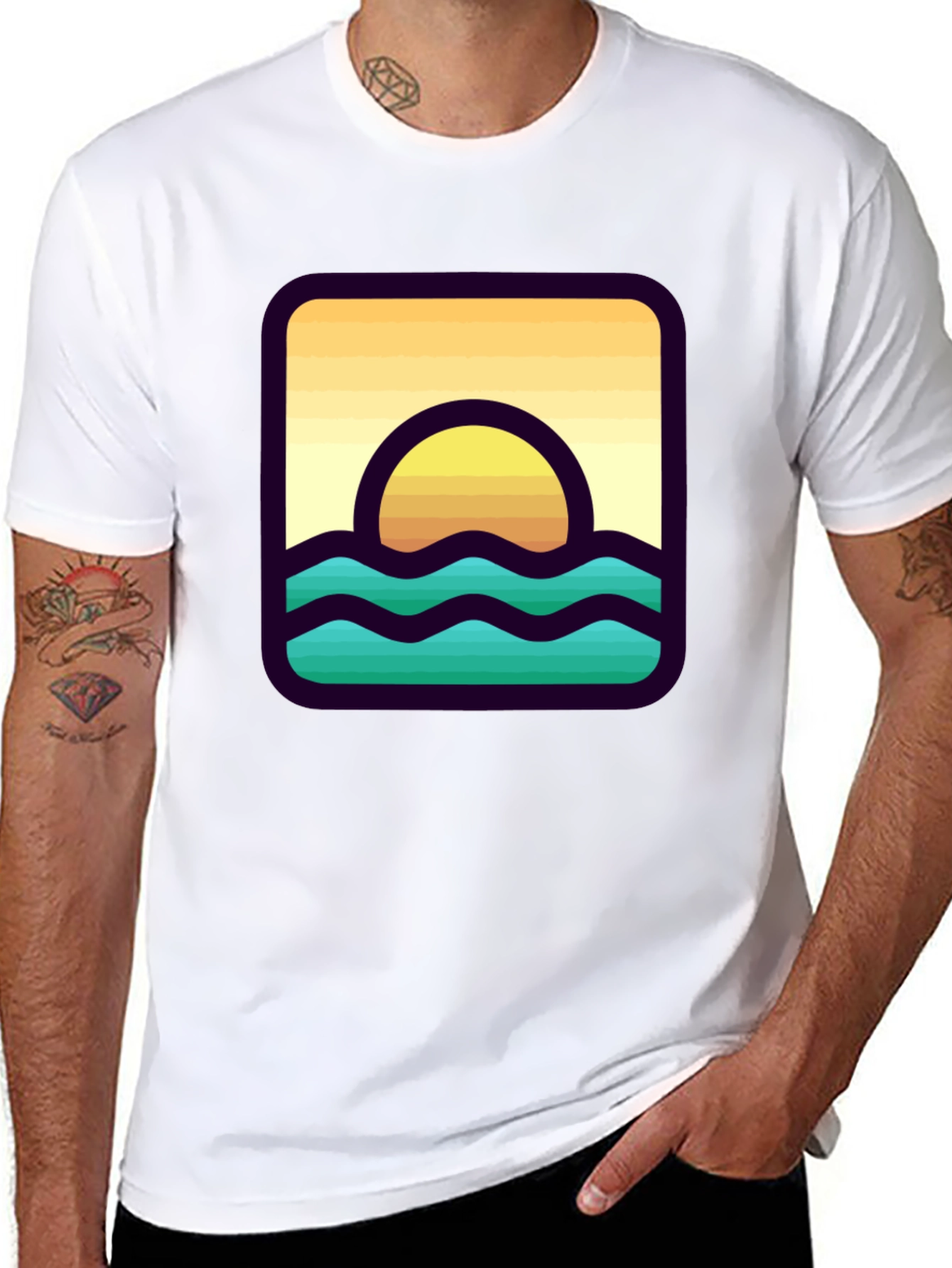 Black Sunset Waves Graphic T-Shirt view 8