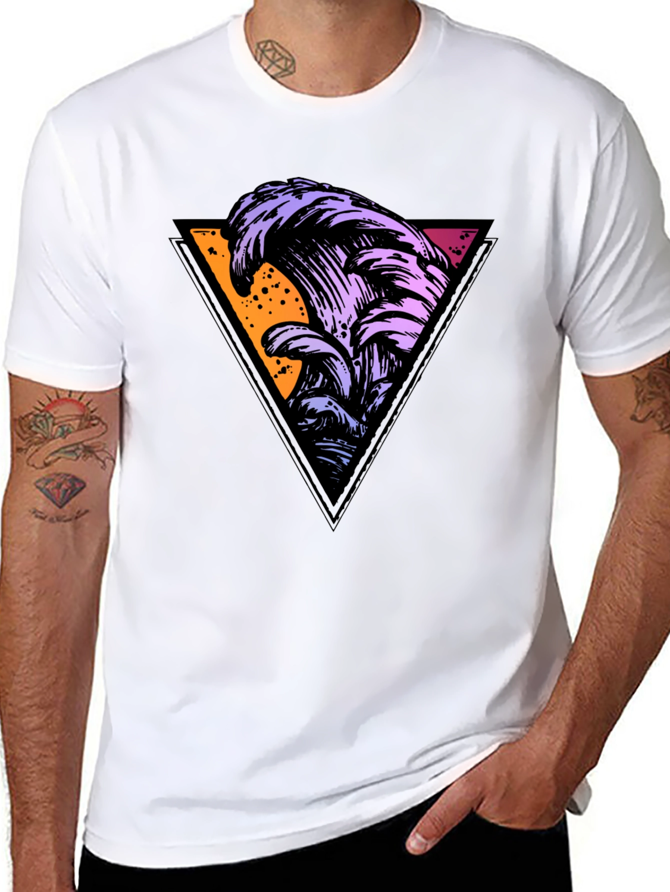 Black Retro Wave Triangle Graphic Tee - Black view 8