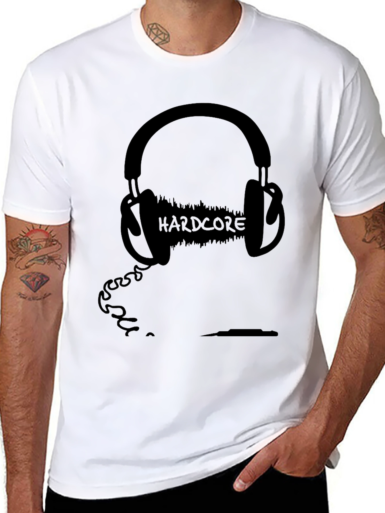 Black Hardcore Music Headphone Graphic Tee - Black Cotton Blend view 8