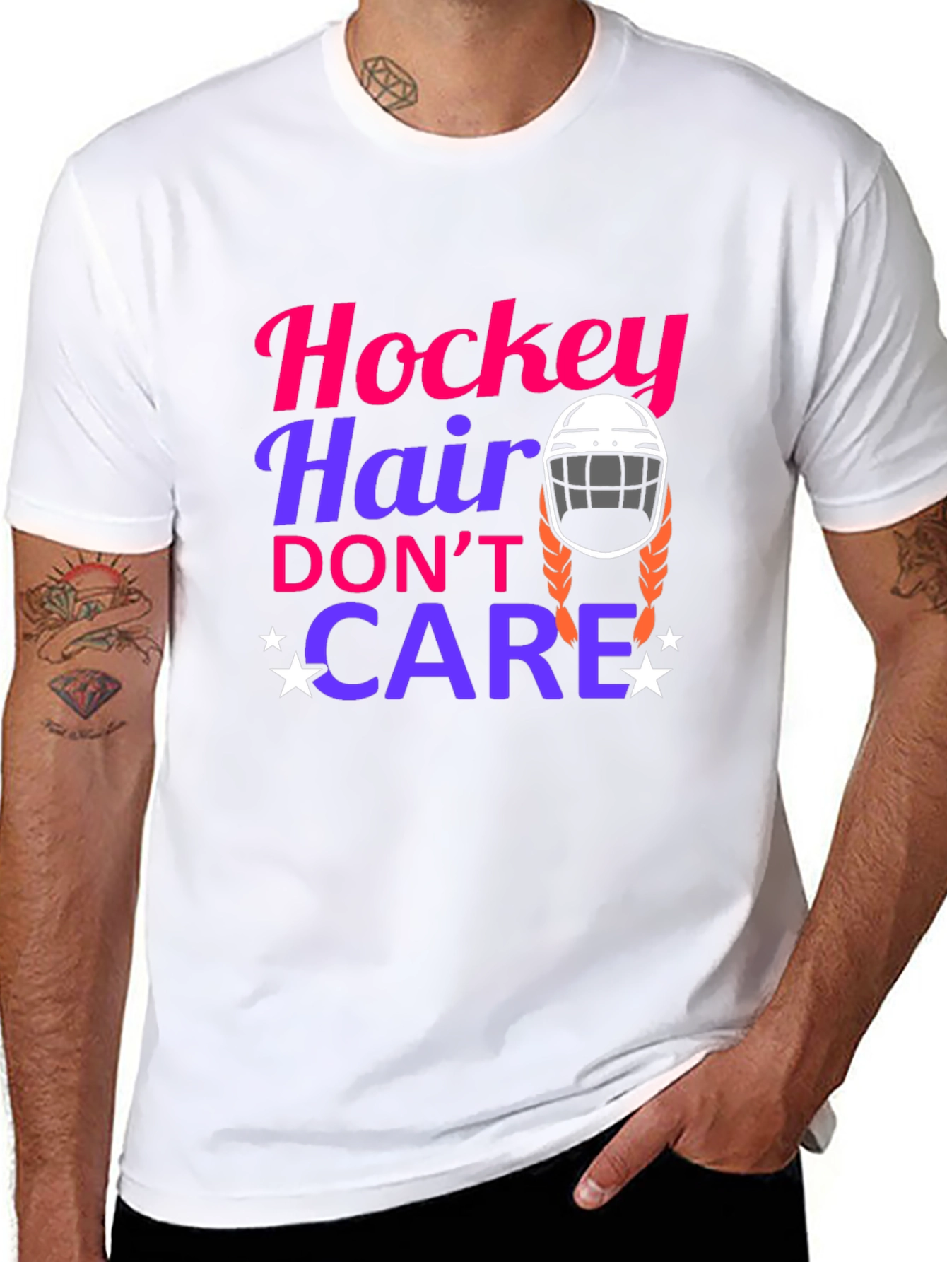 Black Hockey Hair Don't Care Graphic Tee view 8
