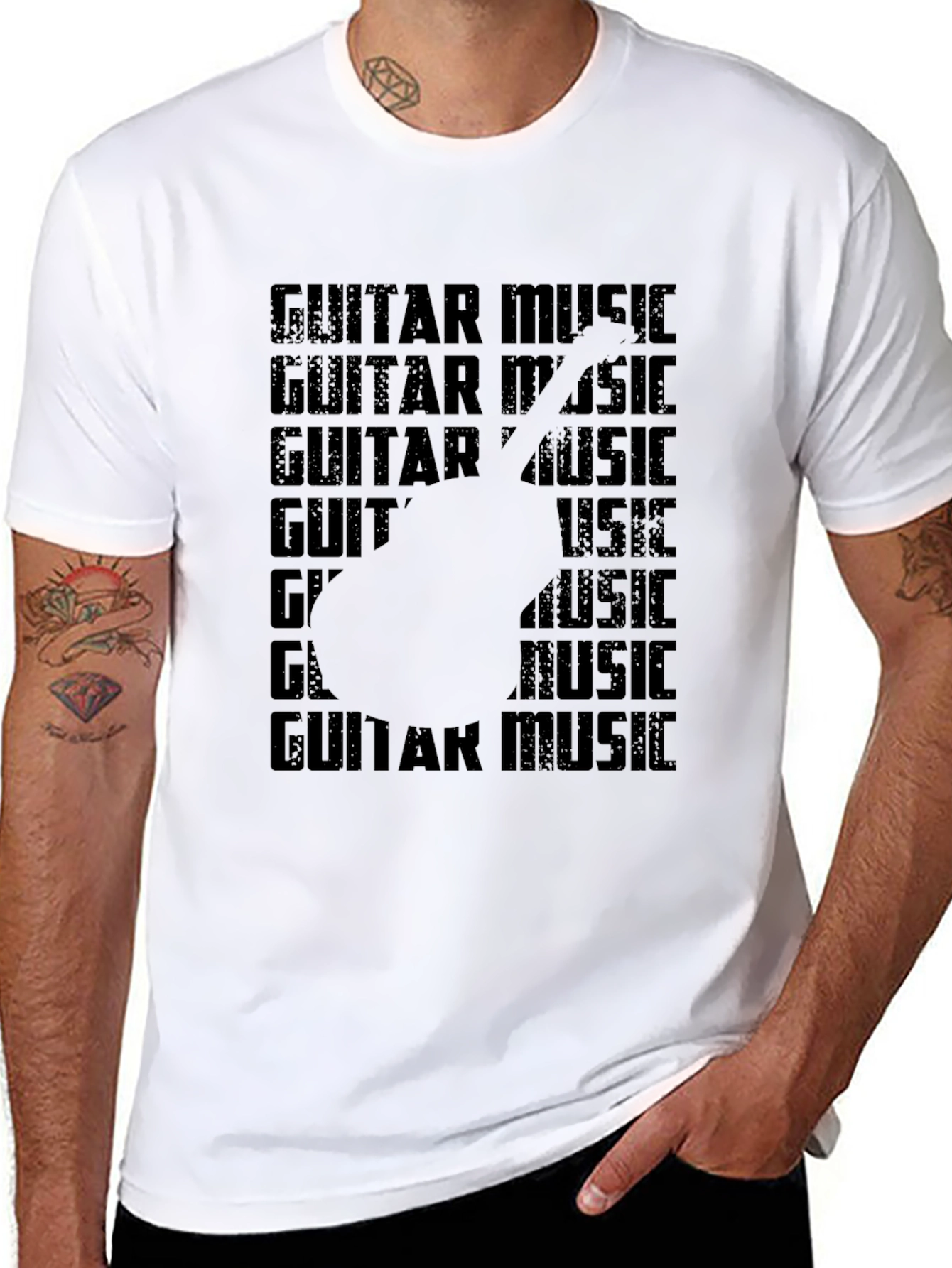 Black Guitar Music Graphic Tee - Black Casual T-Shirt view 8