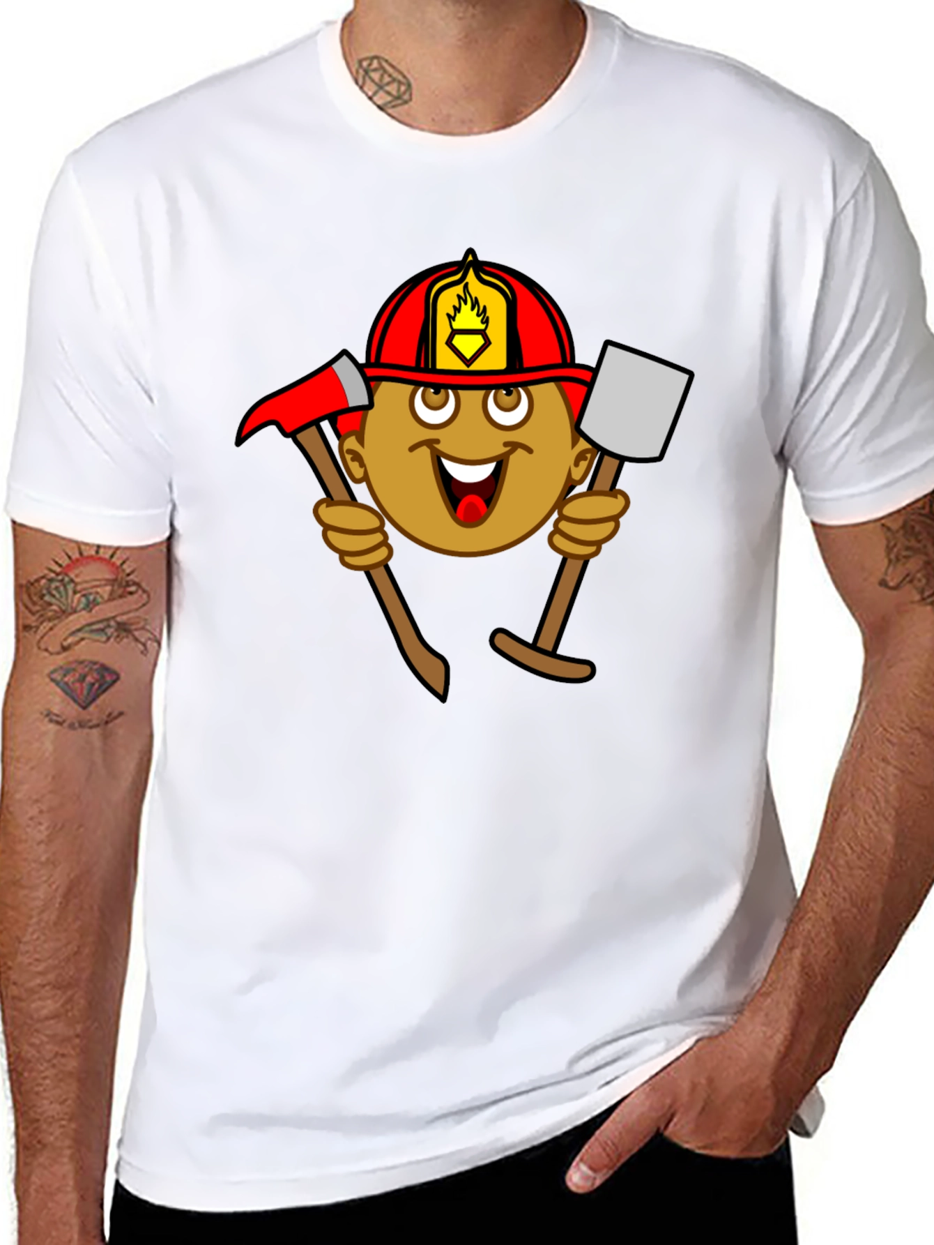 Black Firefighter Cartoon Graphic Tee - Black view 8