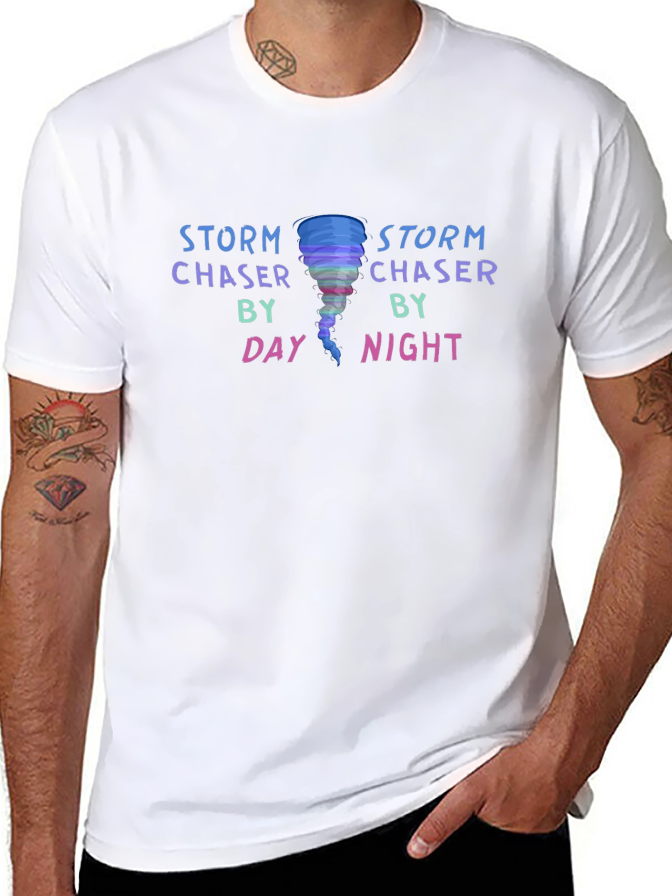 Black Storm Chaser T-Shirt: Day & Night Tornado Design view 8