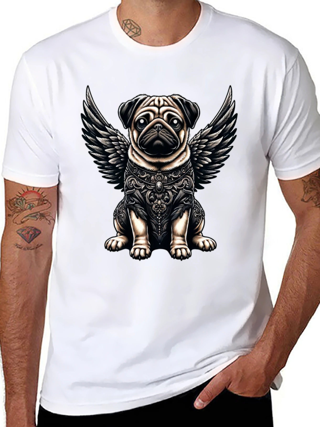 Black Angel Pug Graphic Tee - Stylish Black T-Shirt view 8