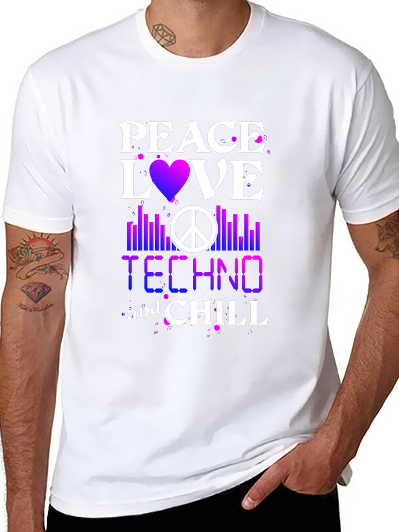 Black Peace Love Techno Chill T-Shirt view 8