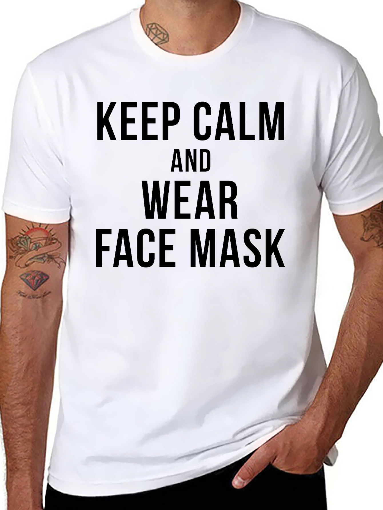 Black Keep Calm Face Mask Tee - Black view 8