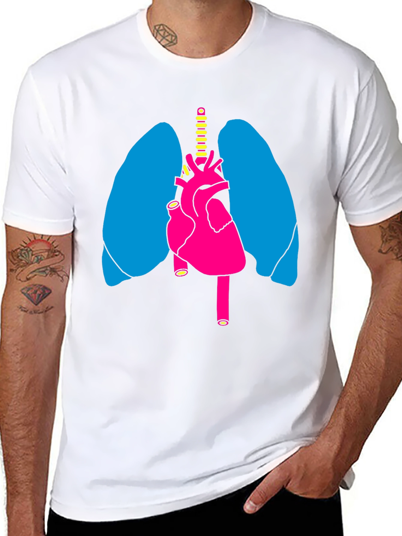 Black Anatomy Heart Lungs Graphic Tee - Black Unisex Shirt view 8