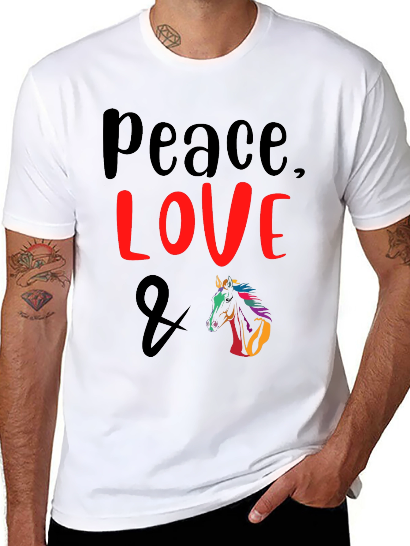 Black Peace Love & Horse Graphic T-Shirt view 8