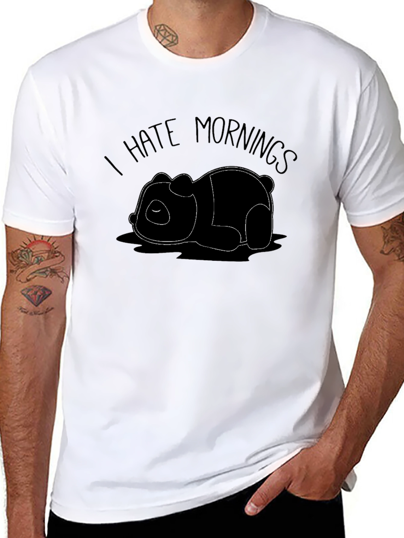 Black I Hate Mornings Panda Graphic T-Shirt view 8
