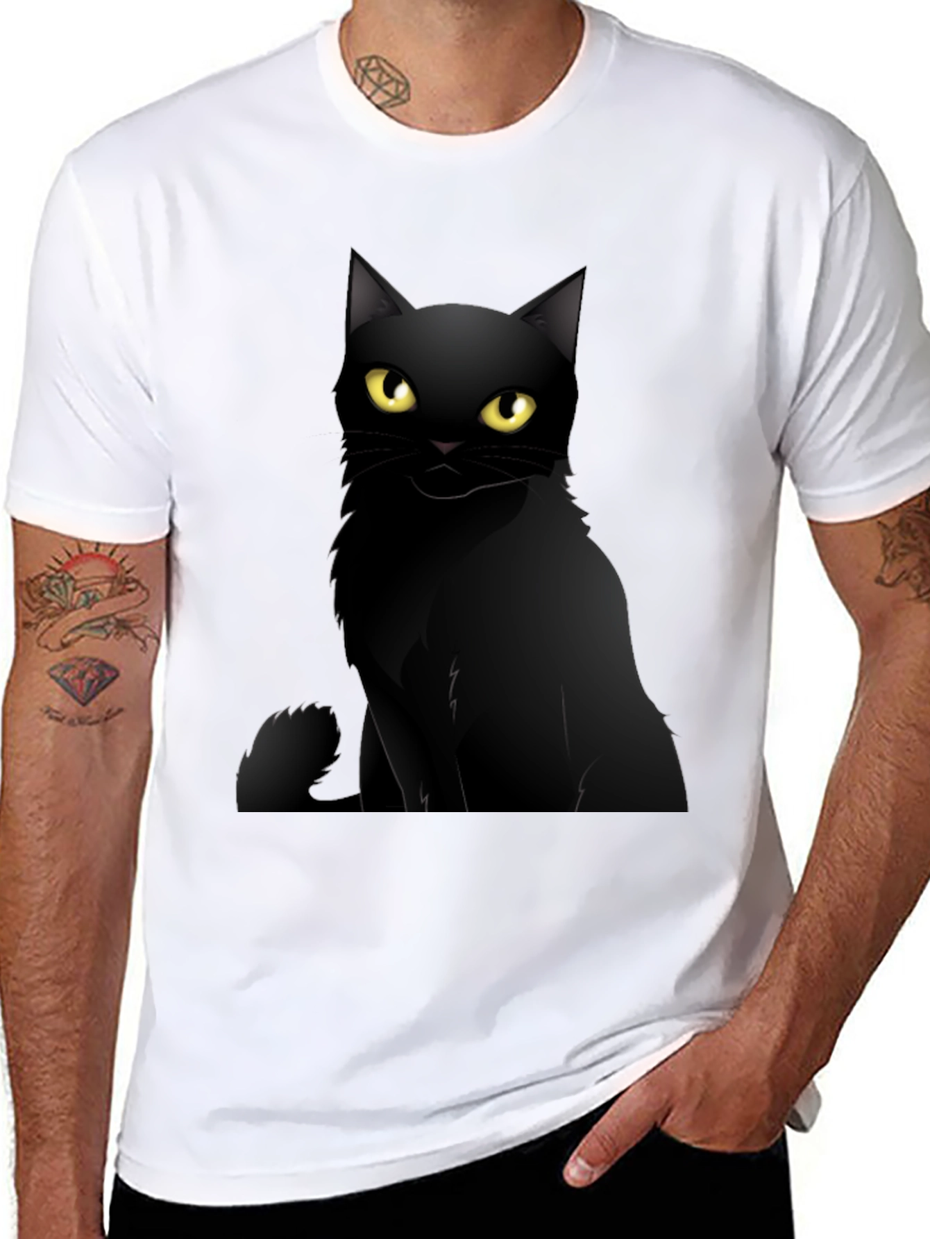 Black Black Cat Graphic Tee - Men's Casual T-Shirt view 8