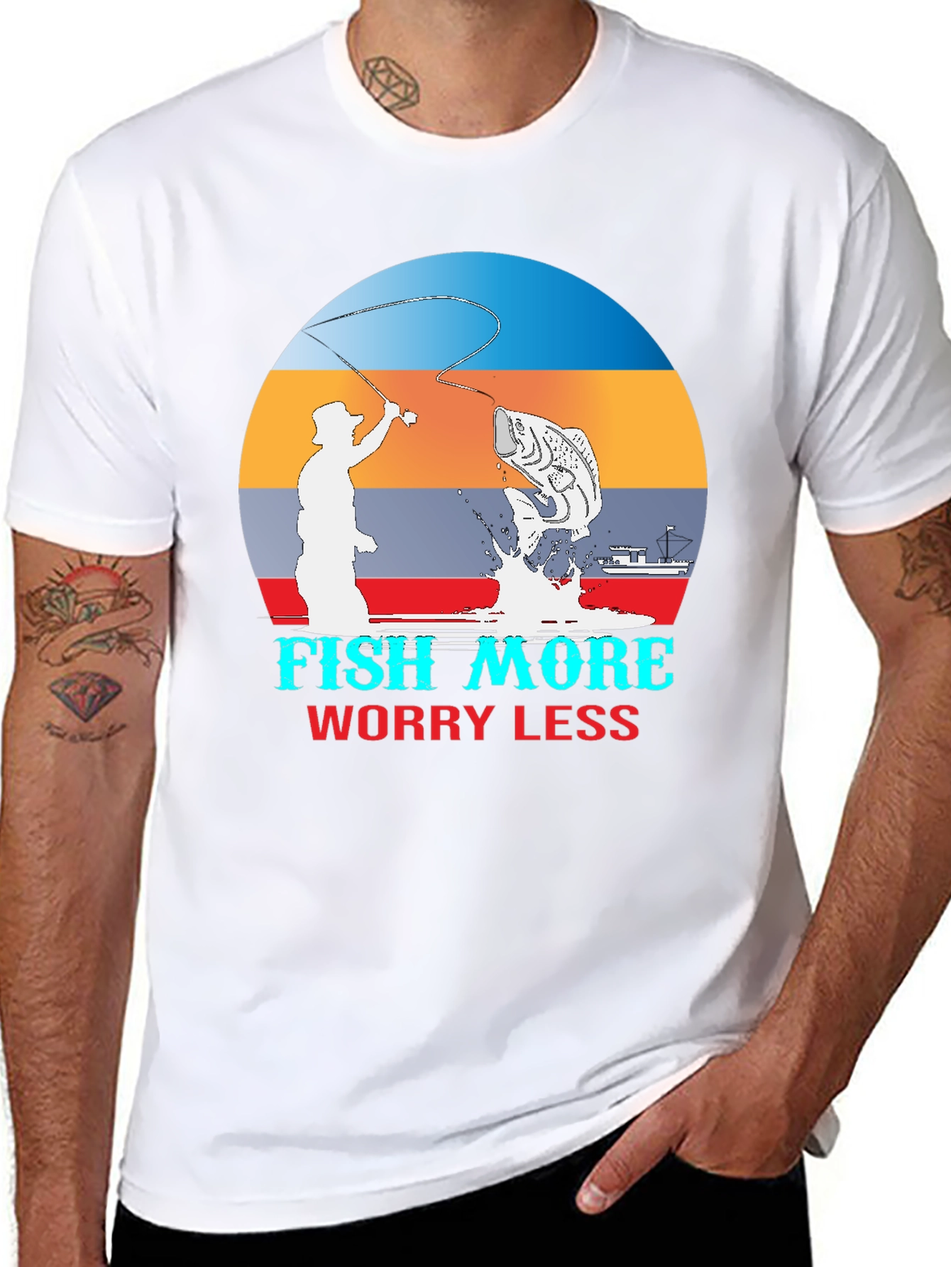 Black Fish More Worry Less Graphic T-Shirt view 8