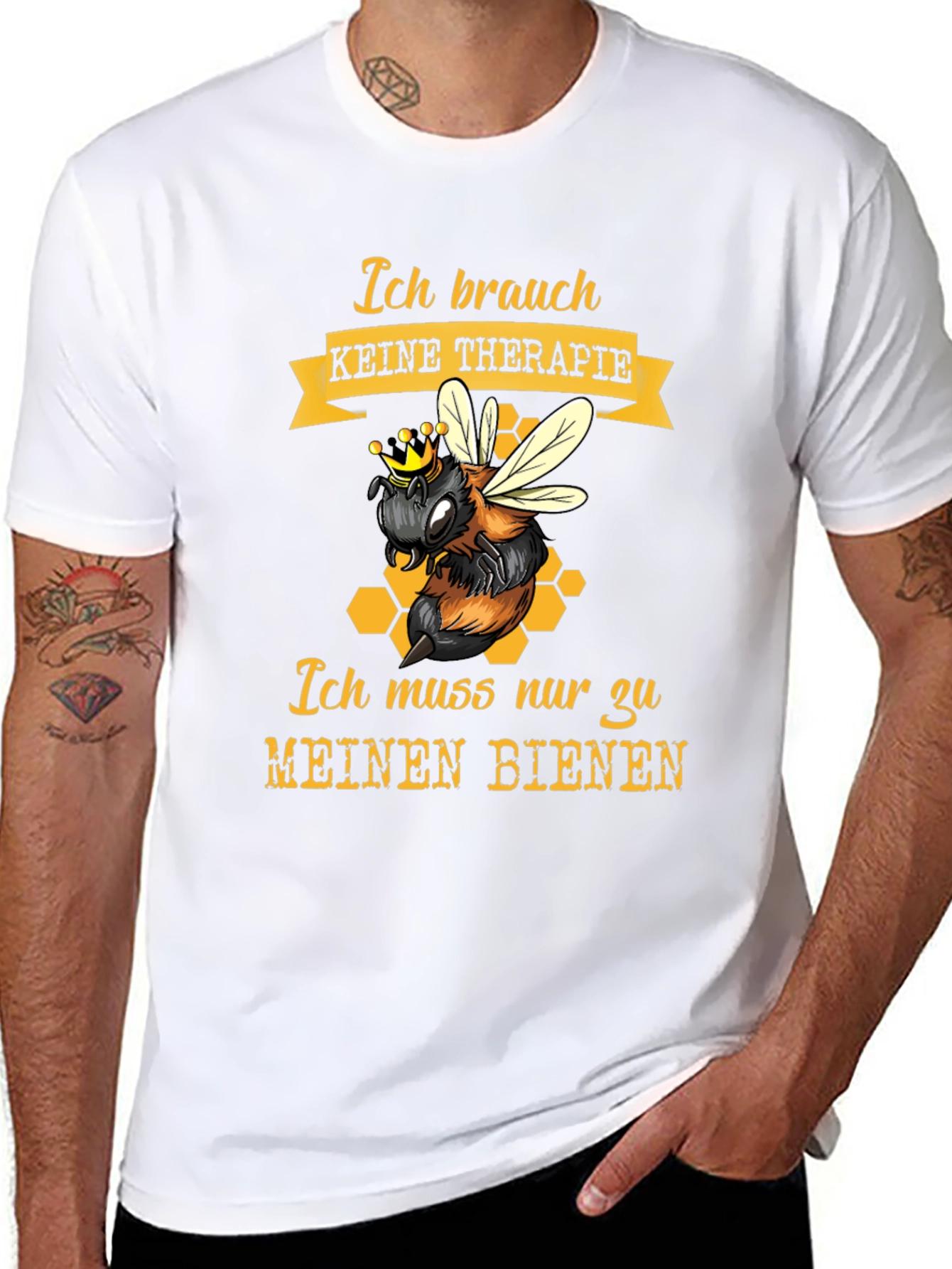 Black Bee Therapy T-Shirt - German Slogan, Honeycomb Design view 8