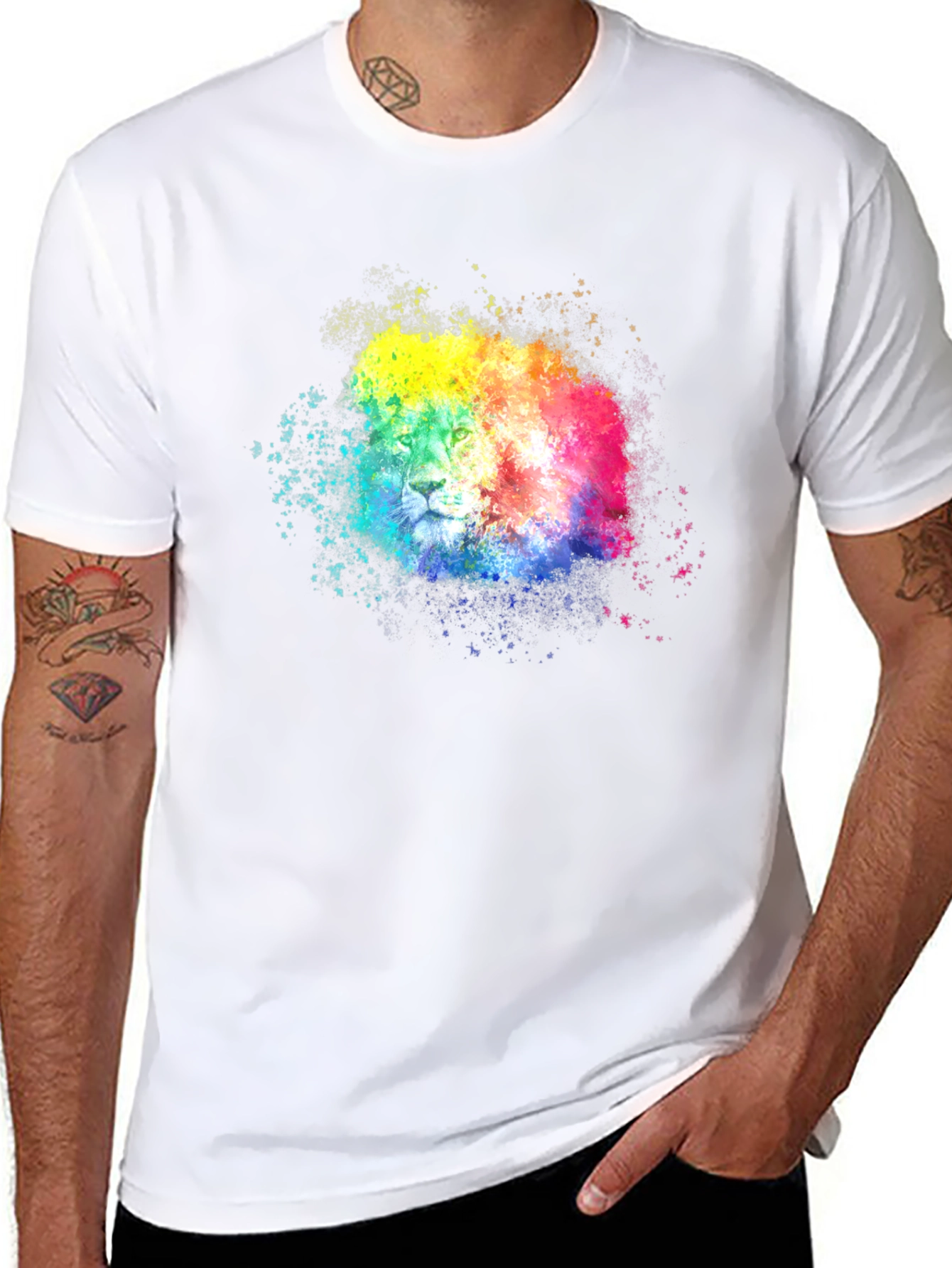 Black Rainbow Lion Splatter Graphic Tee - Black view 8