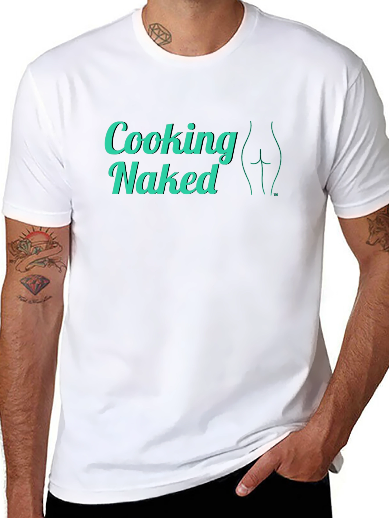 Black Cooking Naked T-Shirt - Cheeky Graphic Tee view 8