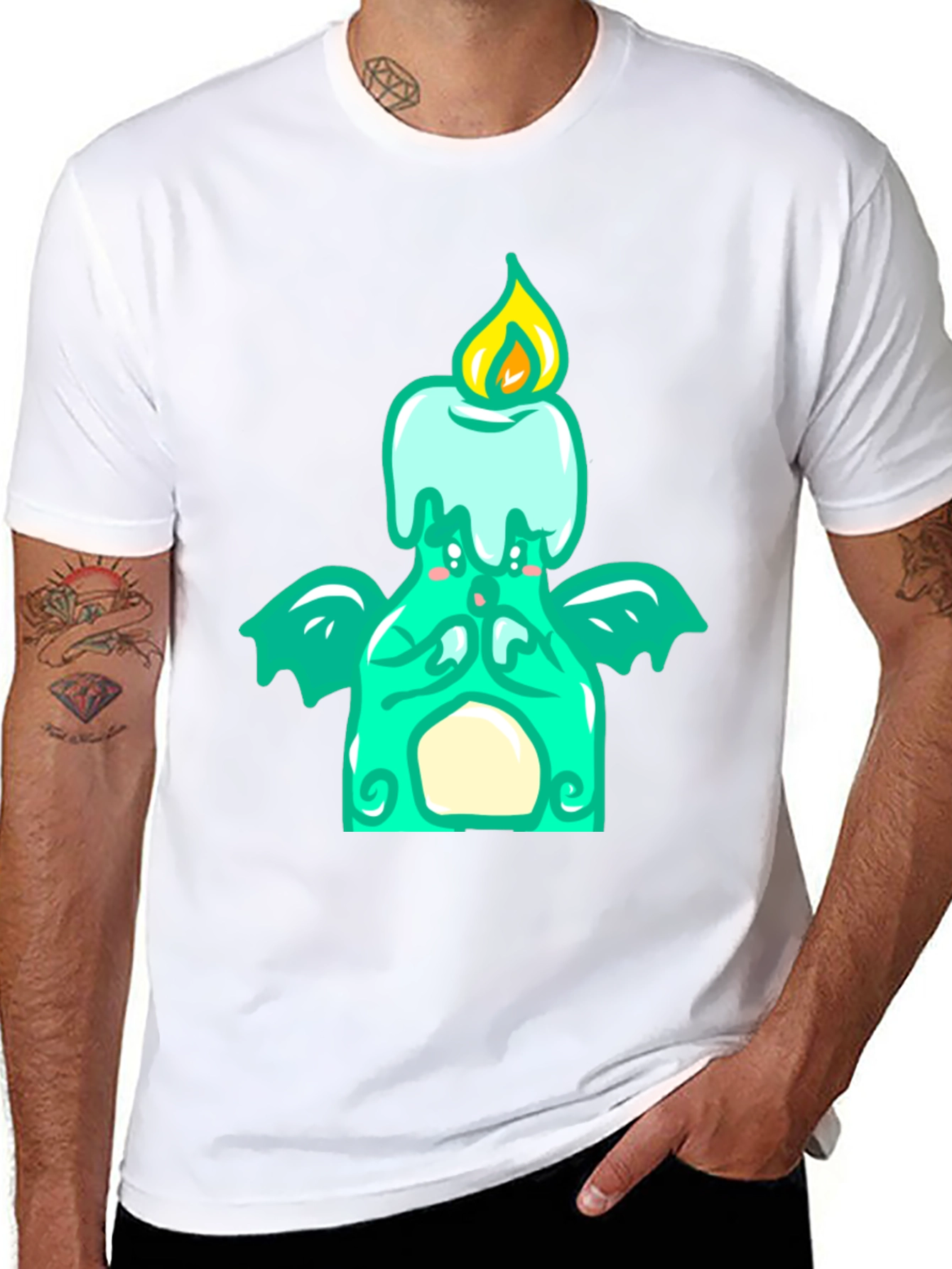 Black Whimsical Candle Dragon Graphic Tee view 8