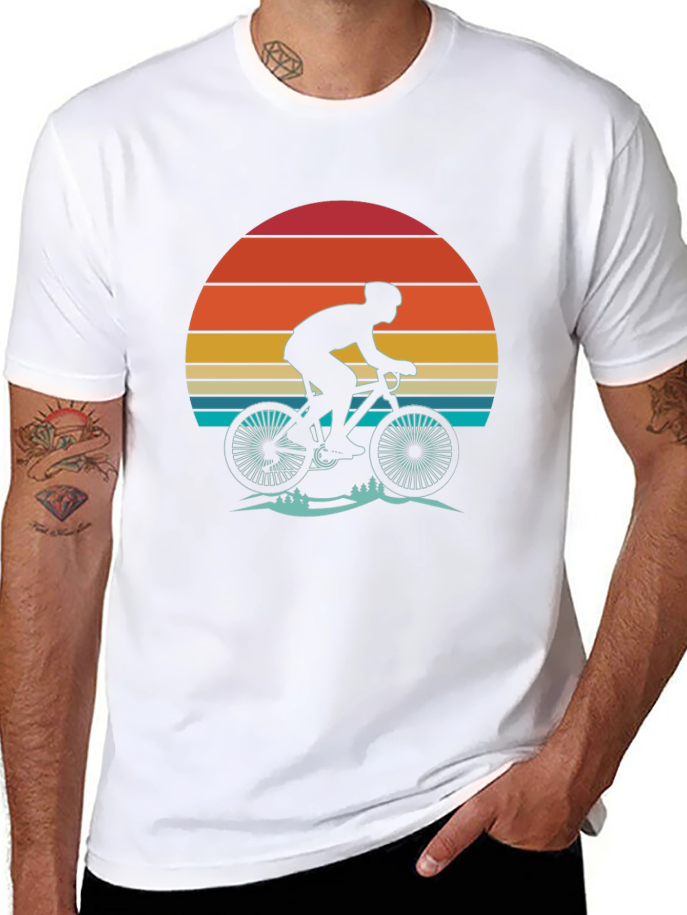 Black Retro Sunset Biker T-Shirt - Vintage Cycling Tee view 8