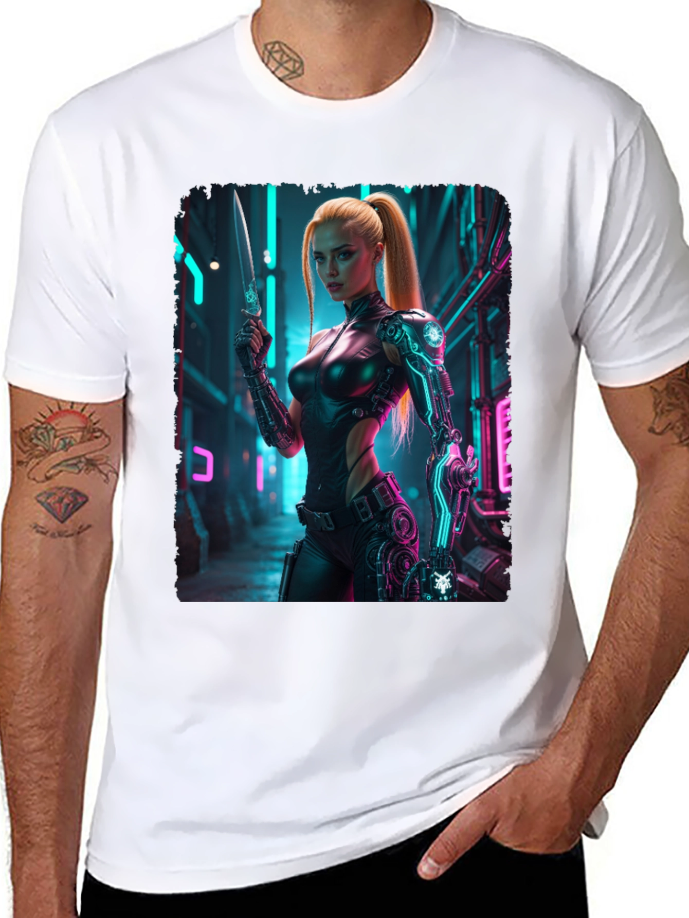 Black Cyberpunk Girl T-Shirt - Sci-Fi Warrior Tee view 8