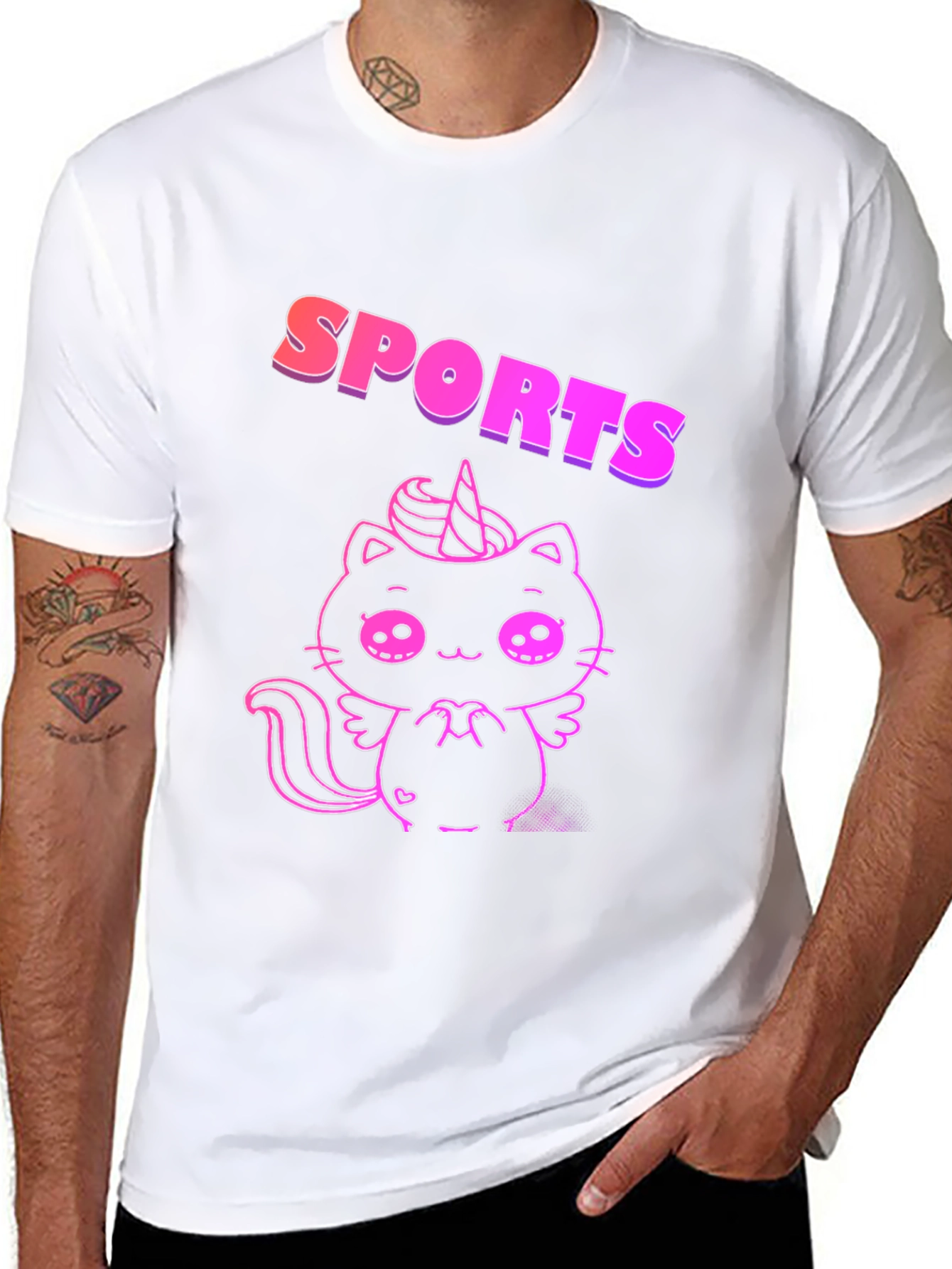 Black SPORTS Cat Unicorn Black T-Shirt view 8