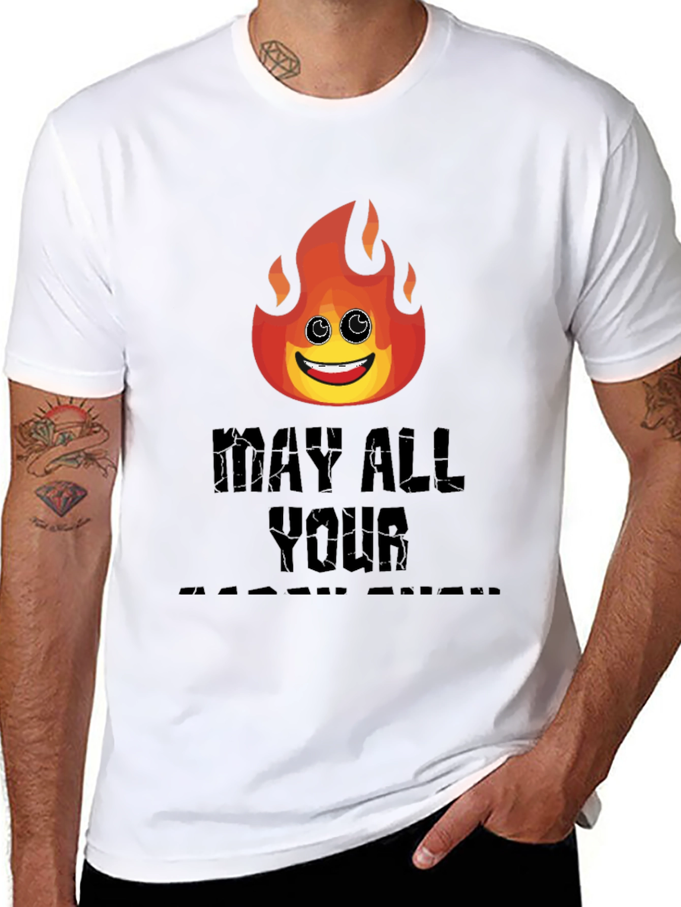 Black Funny Emoji Flame T-Shirt - May All Your Bacon Burn view 8