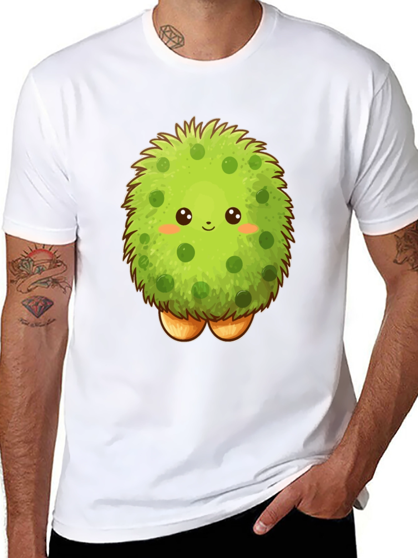 Black Cute Fluffy Green Monster Graphic T-Shirt view 8