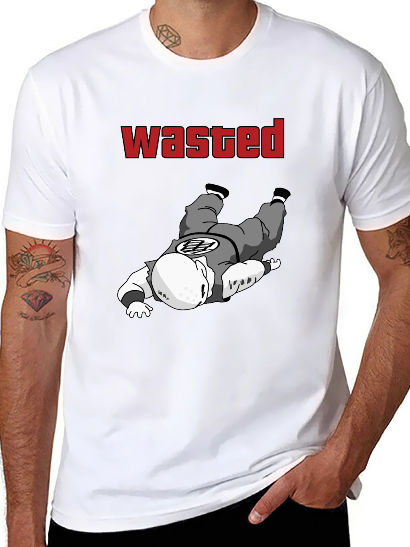 Black Wasted Krillin Funny T-Shirt view 8