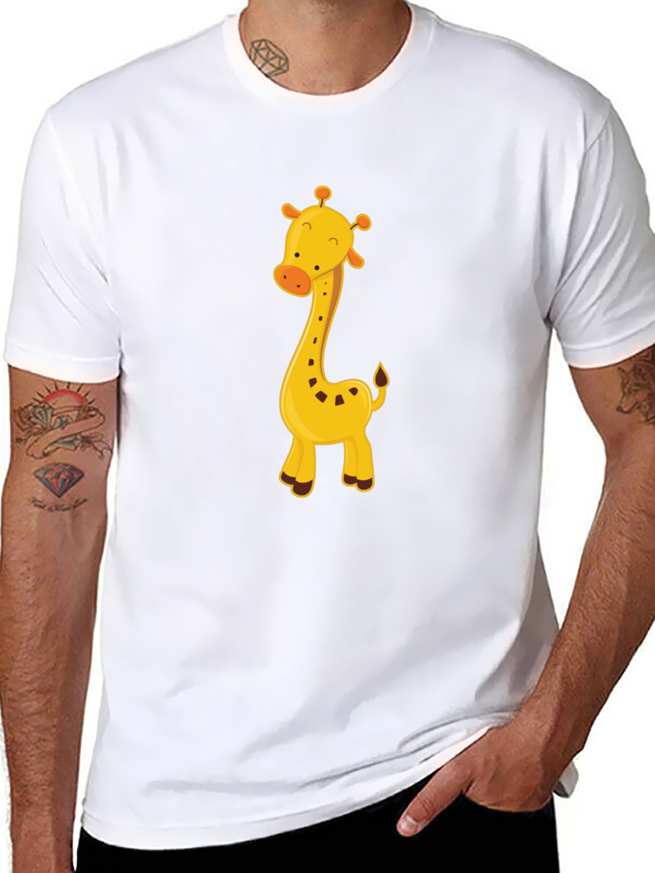 Black Cute Giraffe Graphic Tee - Black Cotton Blend view 8